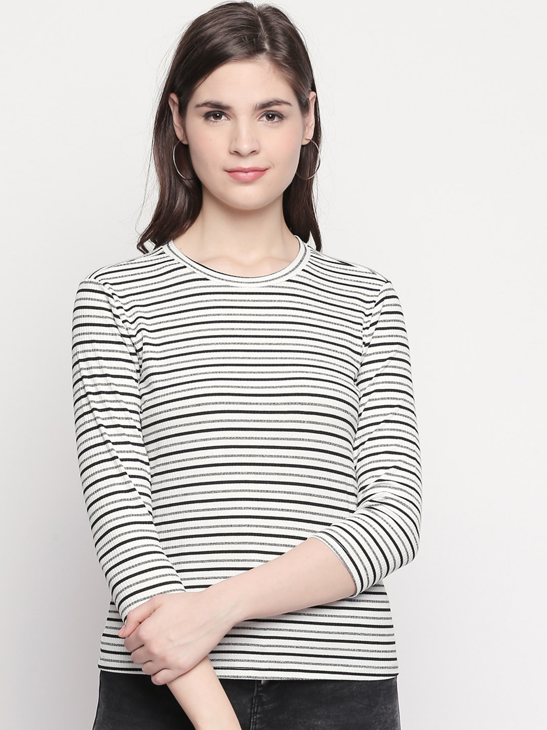 

Honey by Pantaloons Women Black Striped Top