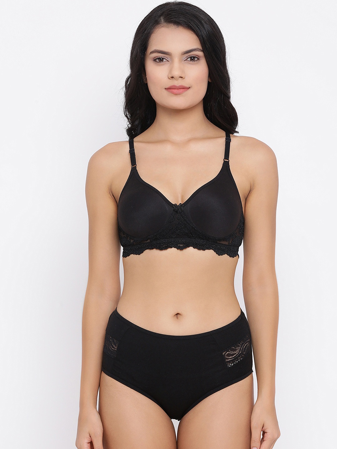 

Clovia Women Black Solid Lingerie Set COMBBP91132B