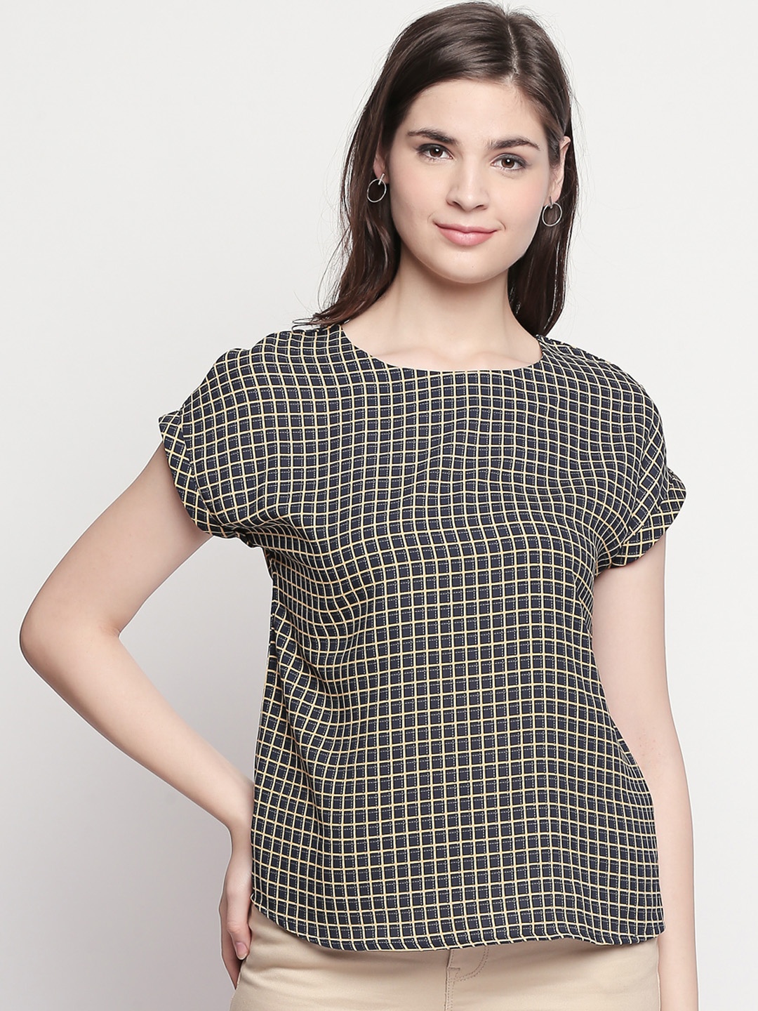 

Annabelle by Pantaloons Women Navy Blue Checked Top