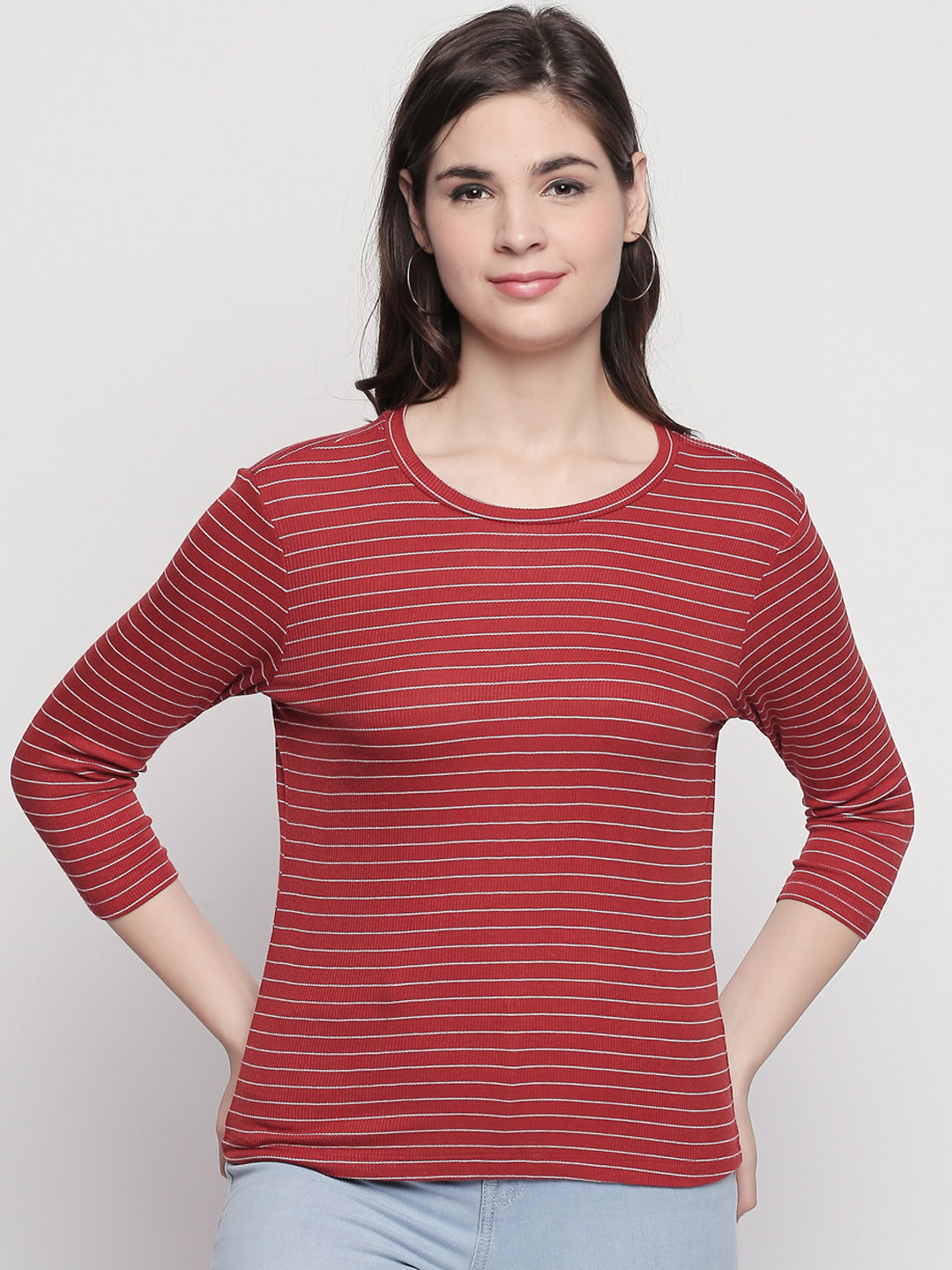 

Honey by Pantaloons Women Rust Striped Top