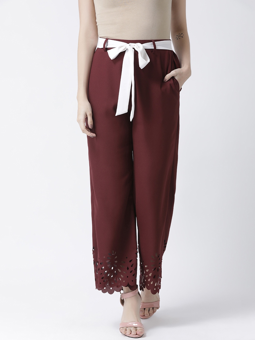 

KASSUALLY Women Maroon Regular Fit Solid Parallel Trousers