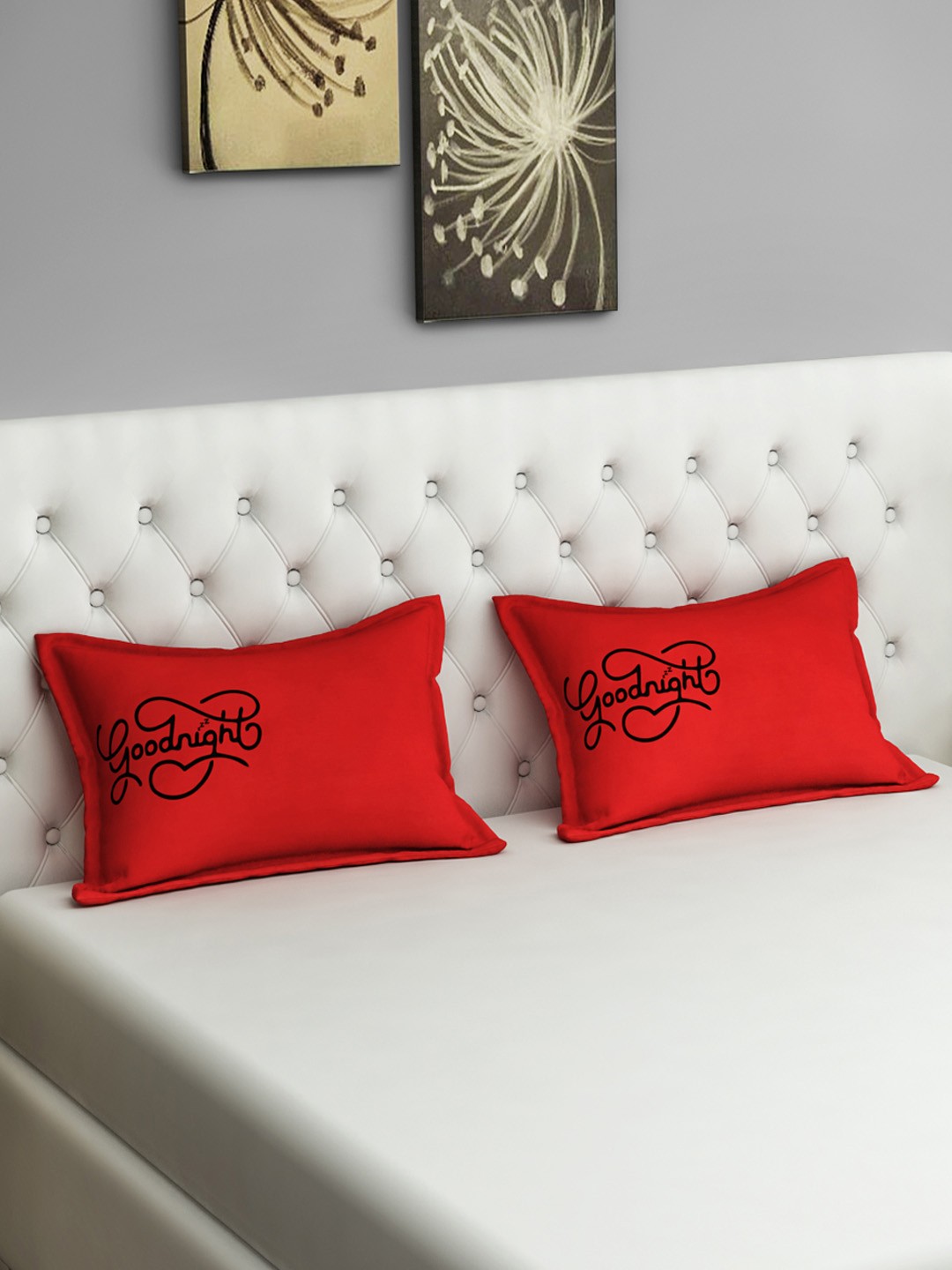 

SWAYAM Set of 2 Red Goodnight Graffiti Pillow Covers