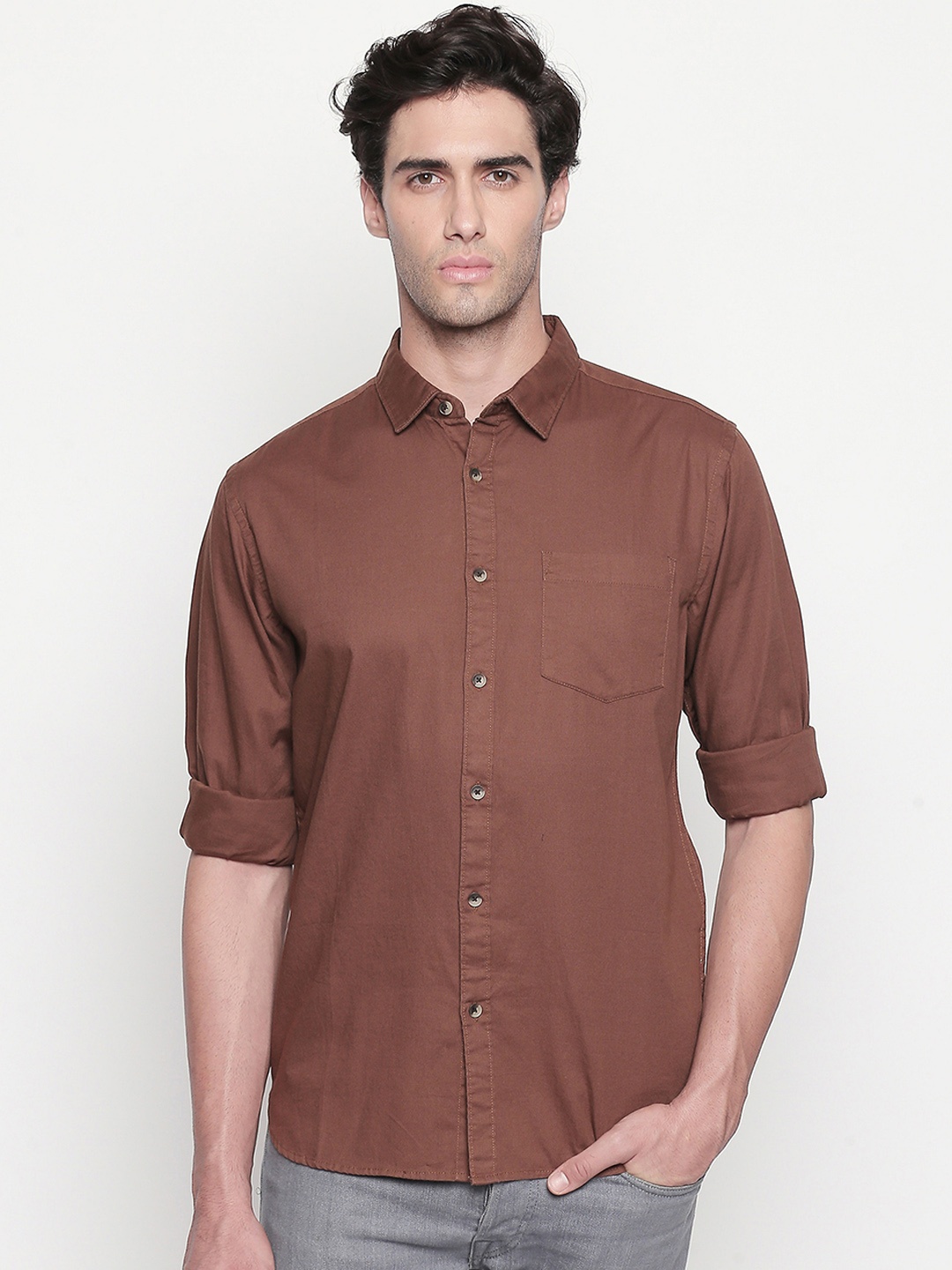 

BYFORD by Pantaloons Men Brown Regular Fit Solid Casual Shirt