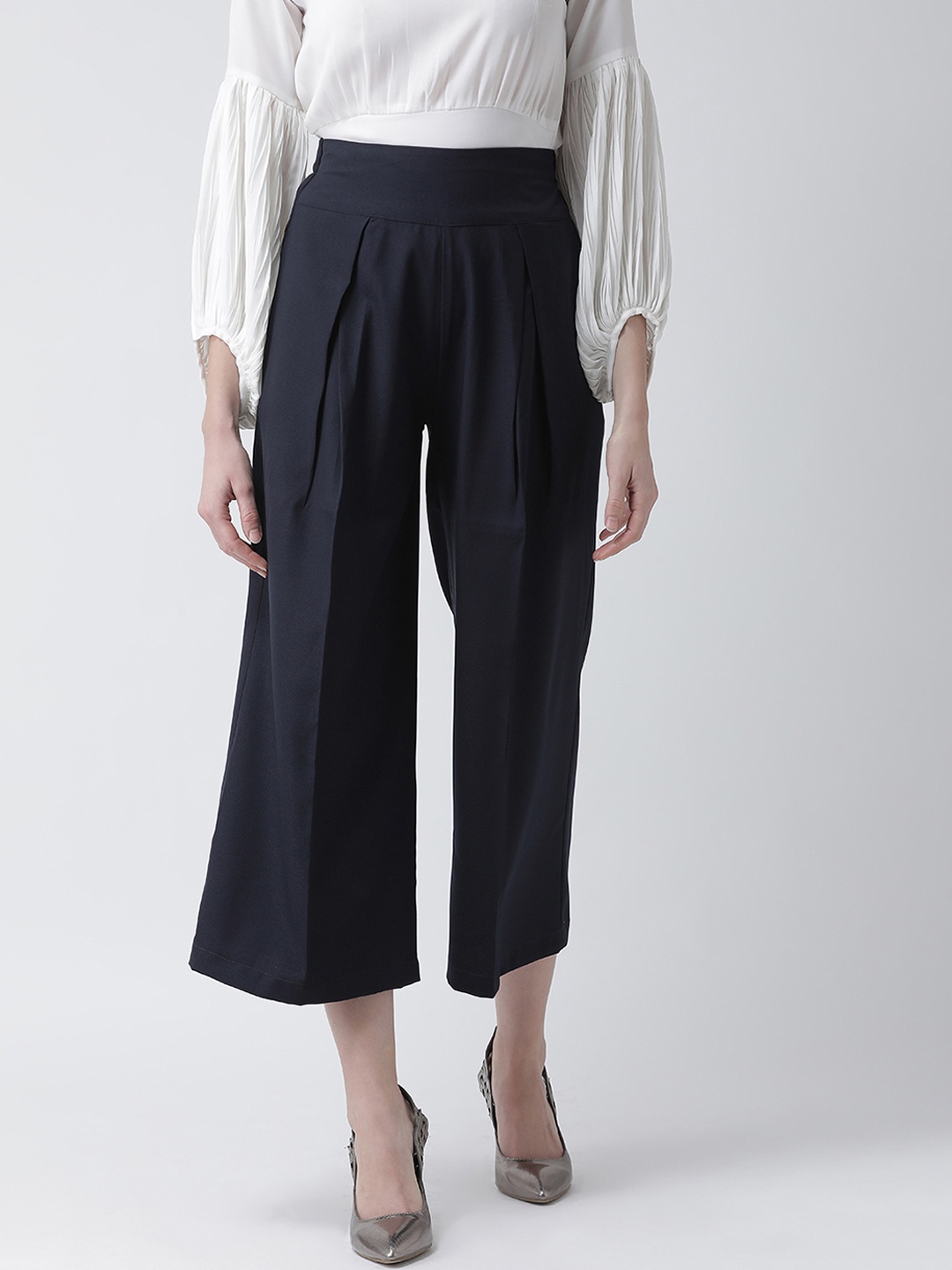 

KASSUALLY Women Navy Blue Regular Fit Solid Culottes