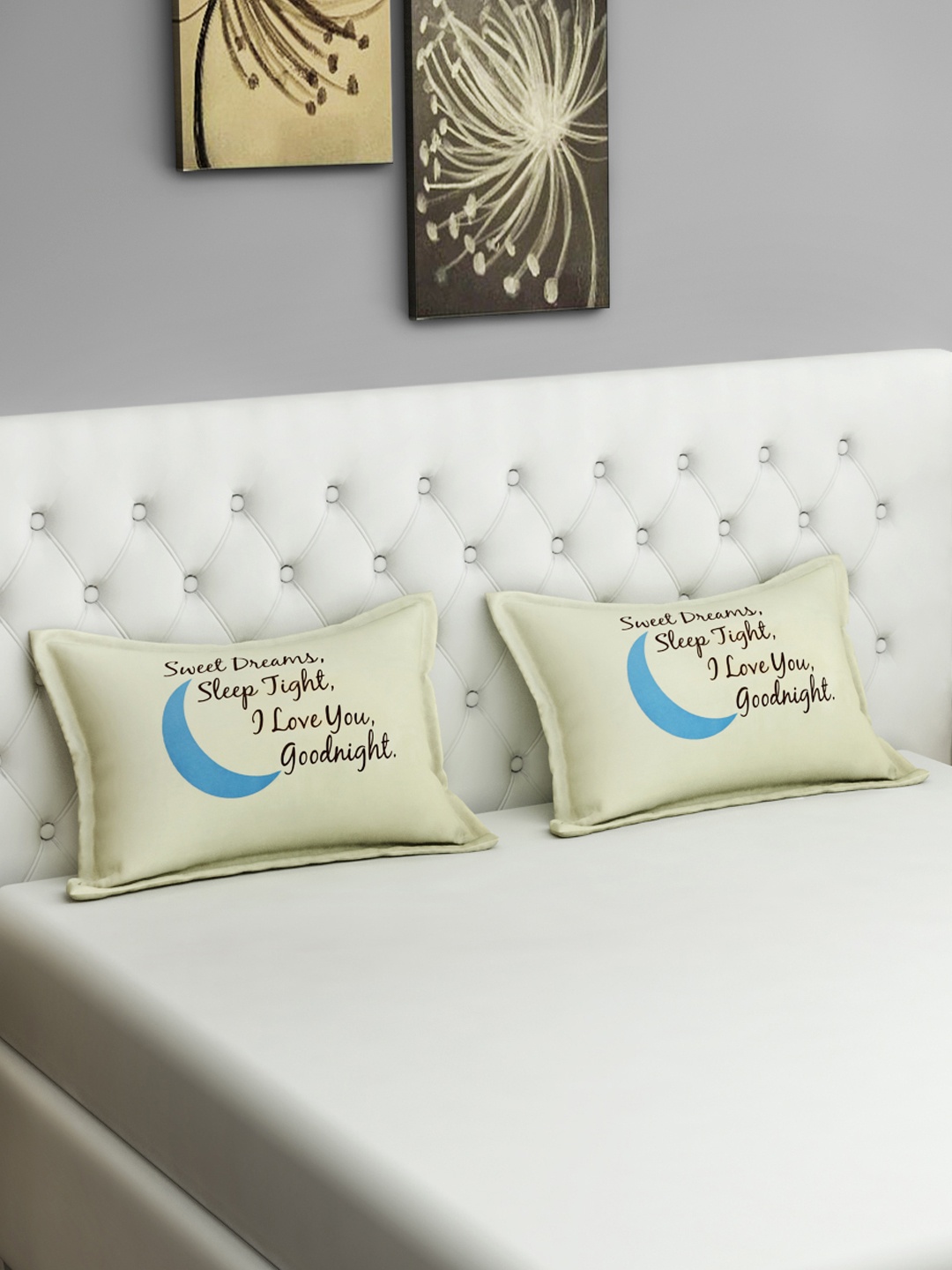 

SWAYAM Set of 2 Cream-Coloured & Brown Sweet Dreams Graffiti Pillow Covers