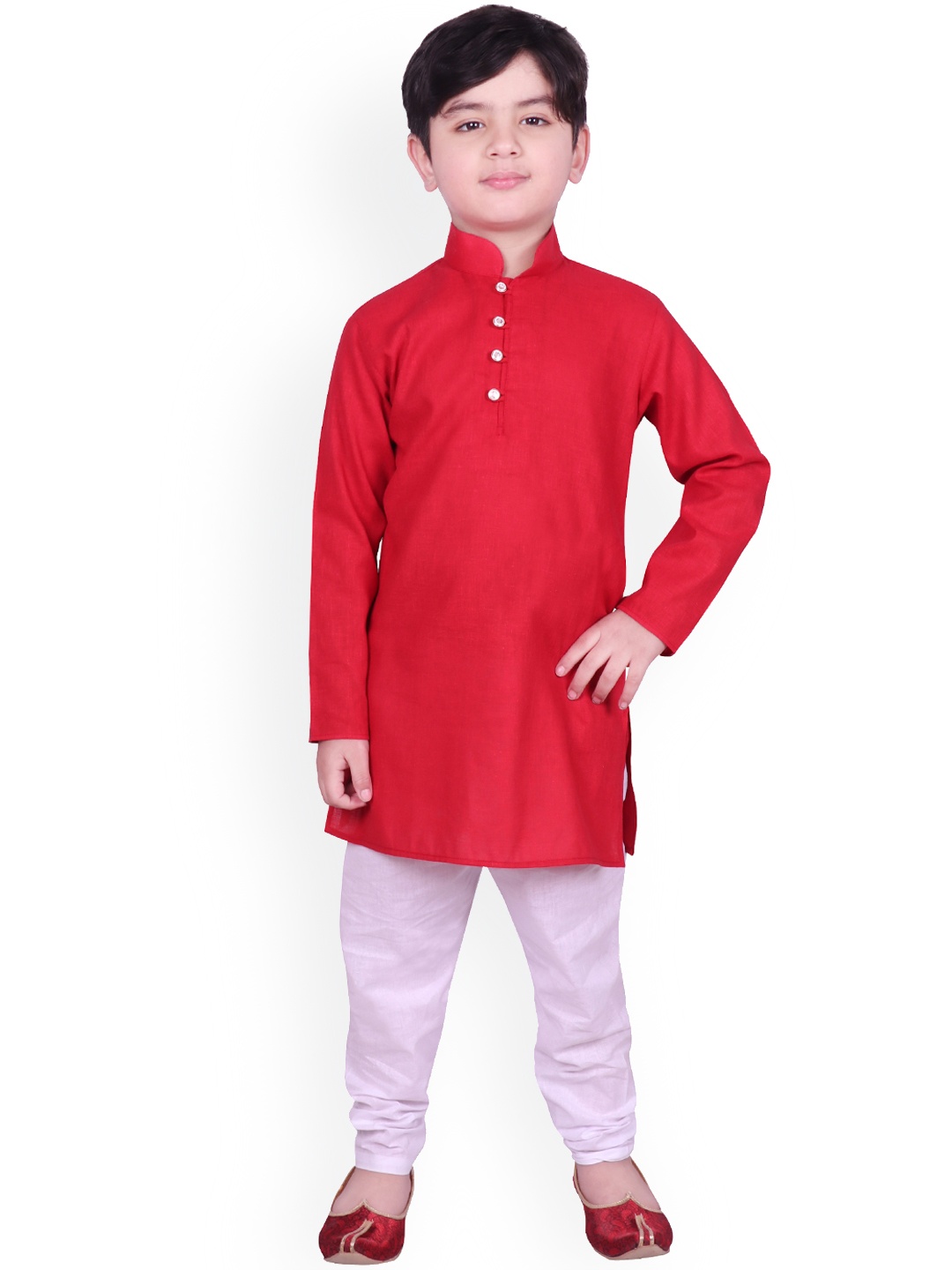 

SG YUVRAJ Boys Red & Lavender Solid Kurta with Pyjamas