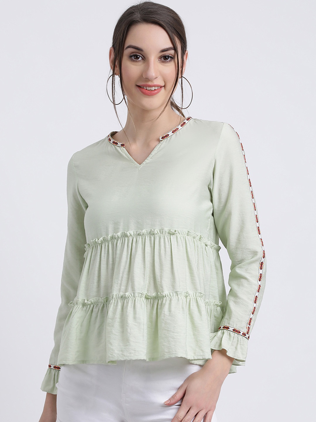 

Zink London Women Green Solid Tiered Top