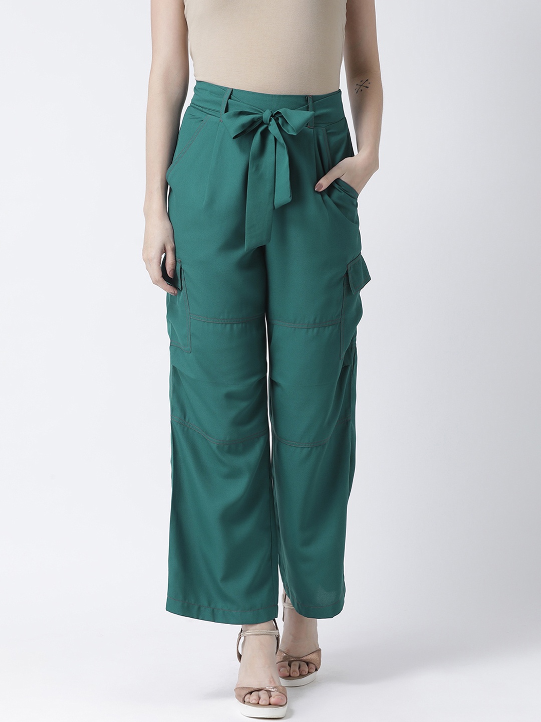 

KASSUALLY Women Teal Green Regular Fit Solid Cargos