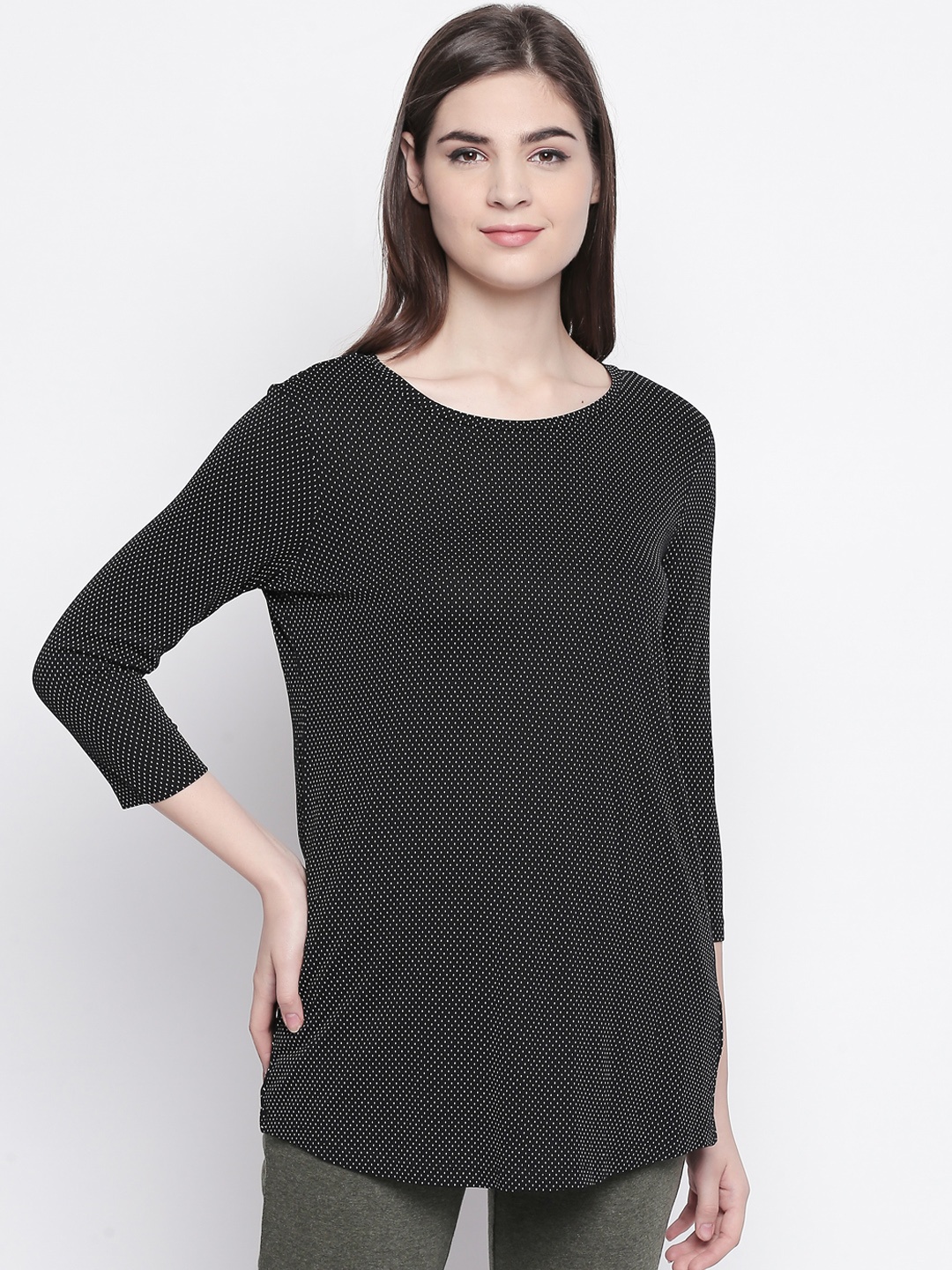 

Dreamz by Pantaloons Women Black & Grey Printed Lounge Tshirt