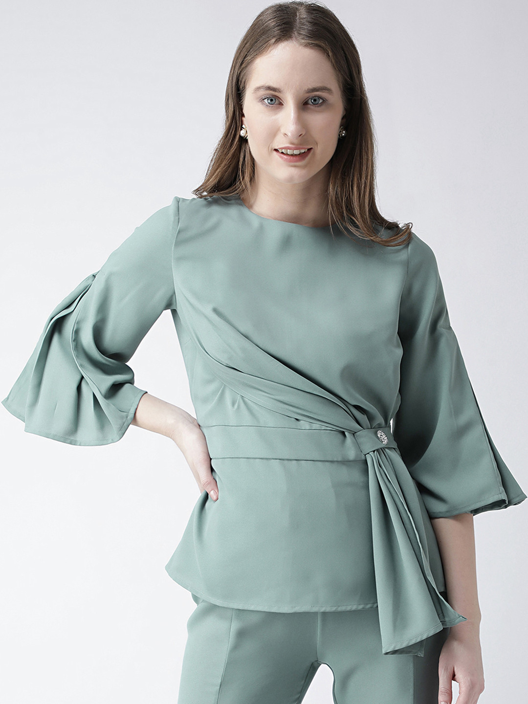 

KASSUALLY Women Green Wrap Top
