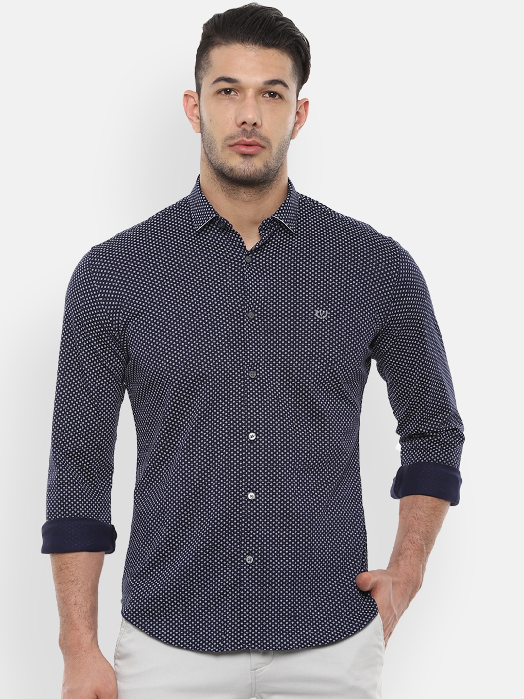 Van Heusen Sport Men Navy Blue Slim Fit Printed Casual Shirt