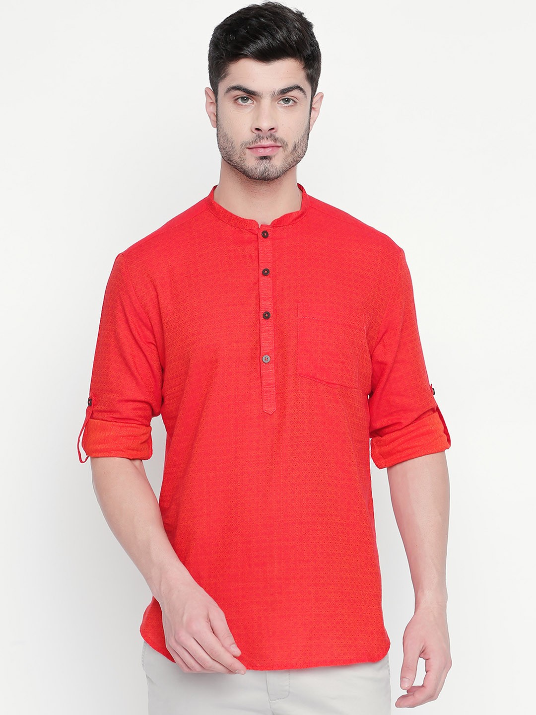

indus route by Pantaloons Men Red Solid Straight Kurta