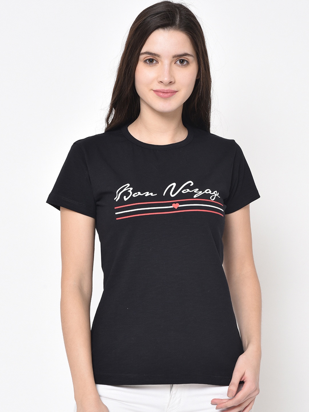 

ARMISTO Women Black Printed Round Neck T-shirt