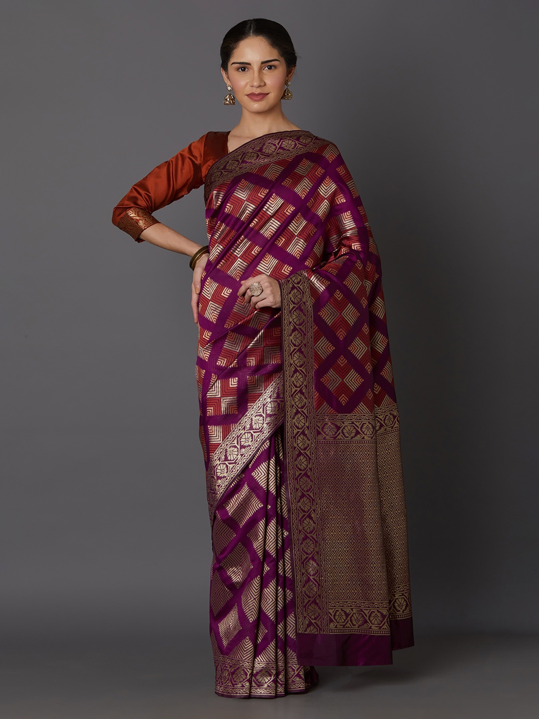 

Mitera Purple & Maroon Woven Design Kanjeevaram Saree
