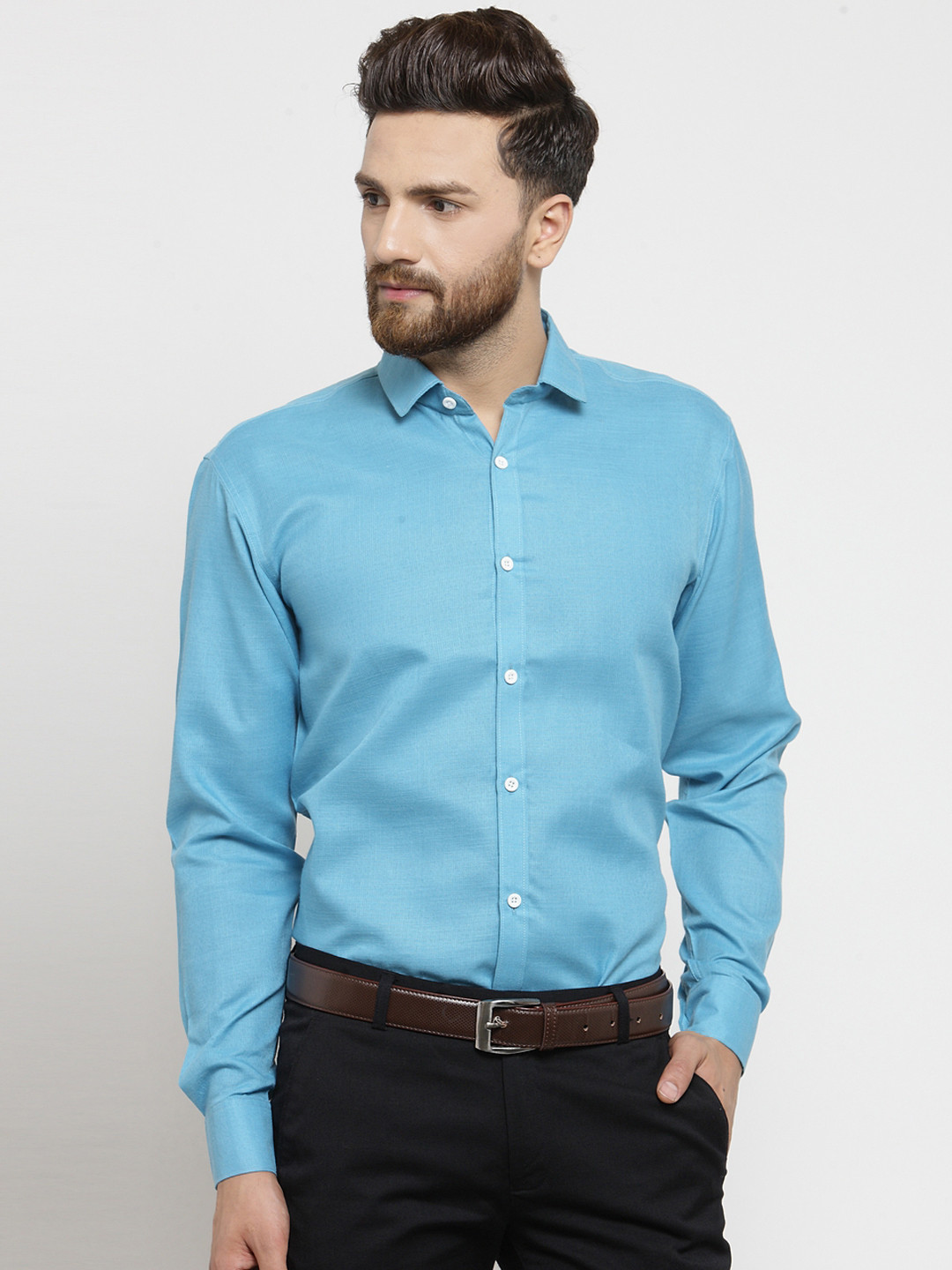 

JAINISH Men Turquoise Blue Classic Regular Fit Solid Formal Shirt