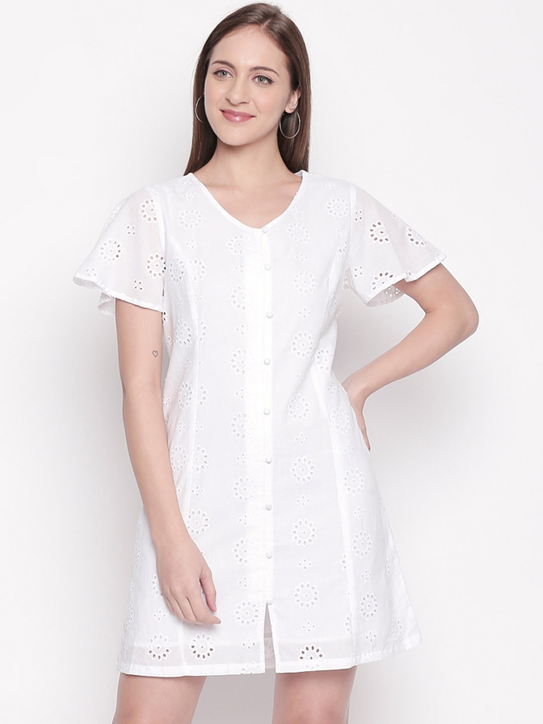 

Honey by Pantaloons Women White Solid Fit and Flare Dress