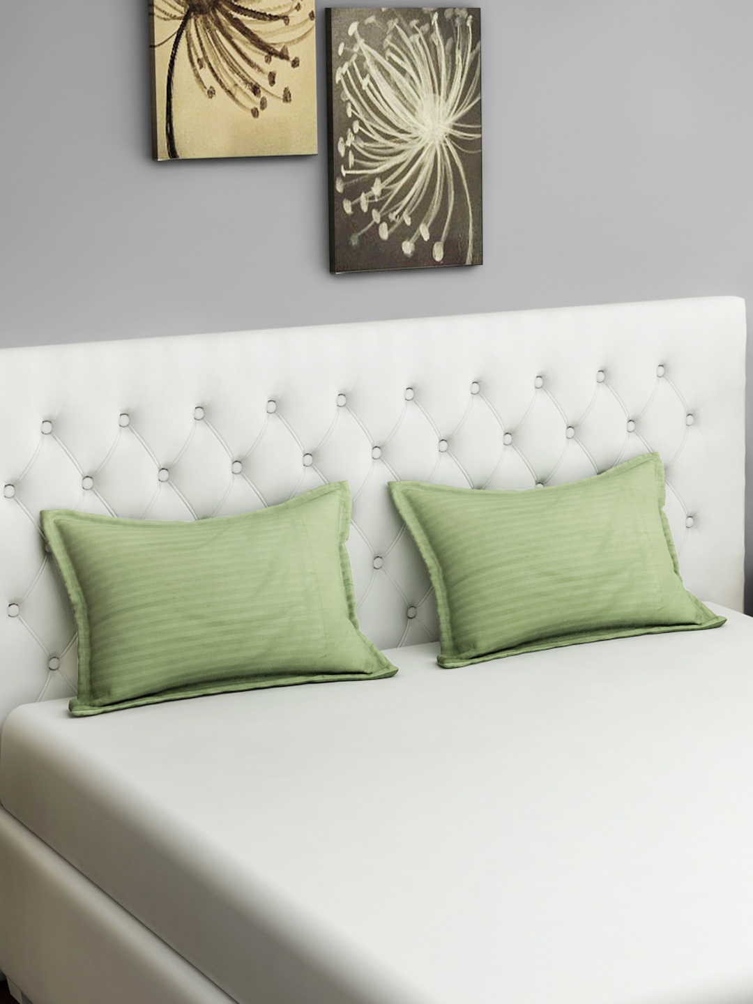 SWAYAM Set of 2 Green Striped Sonata Classic Pillow Covers