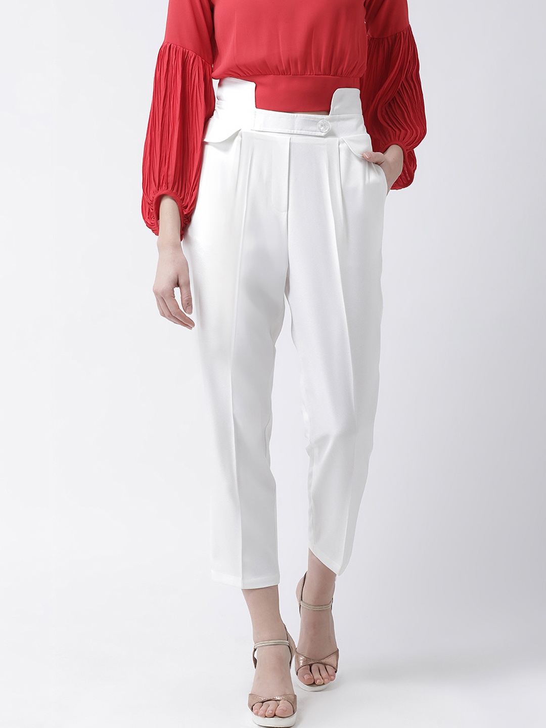 

KASSUALLY Women White Regular Fit Solid Peg Trousers