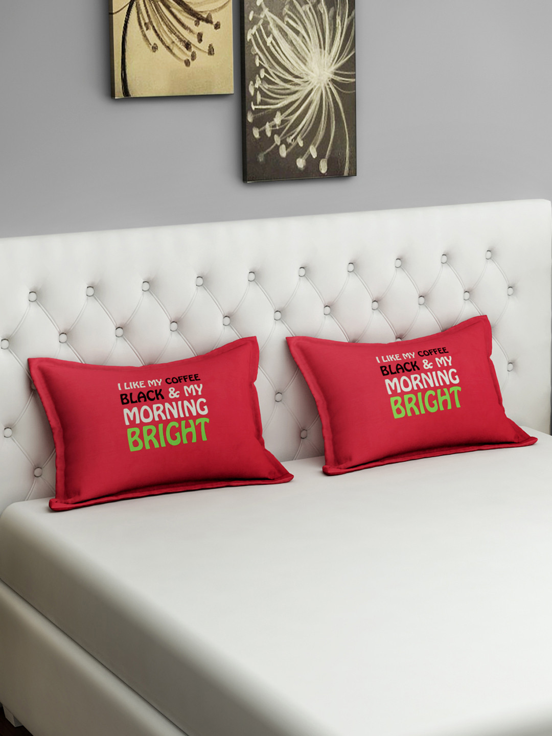 

SWAYAM Set of 2 Pink Bright Morning Graffiti Pillow Covers, Peach