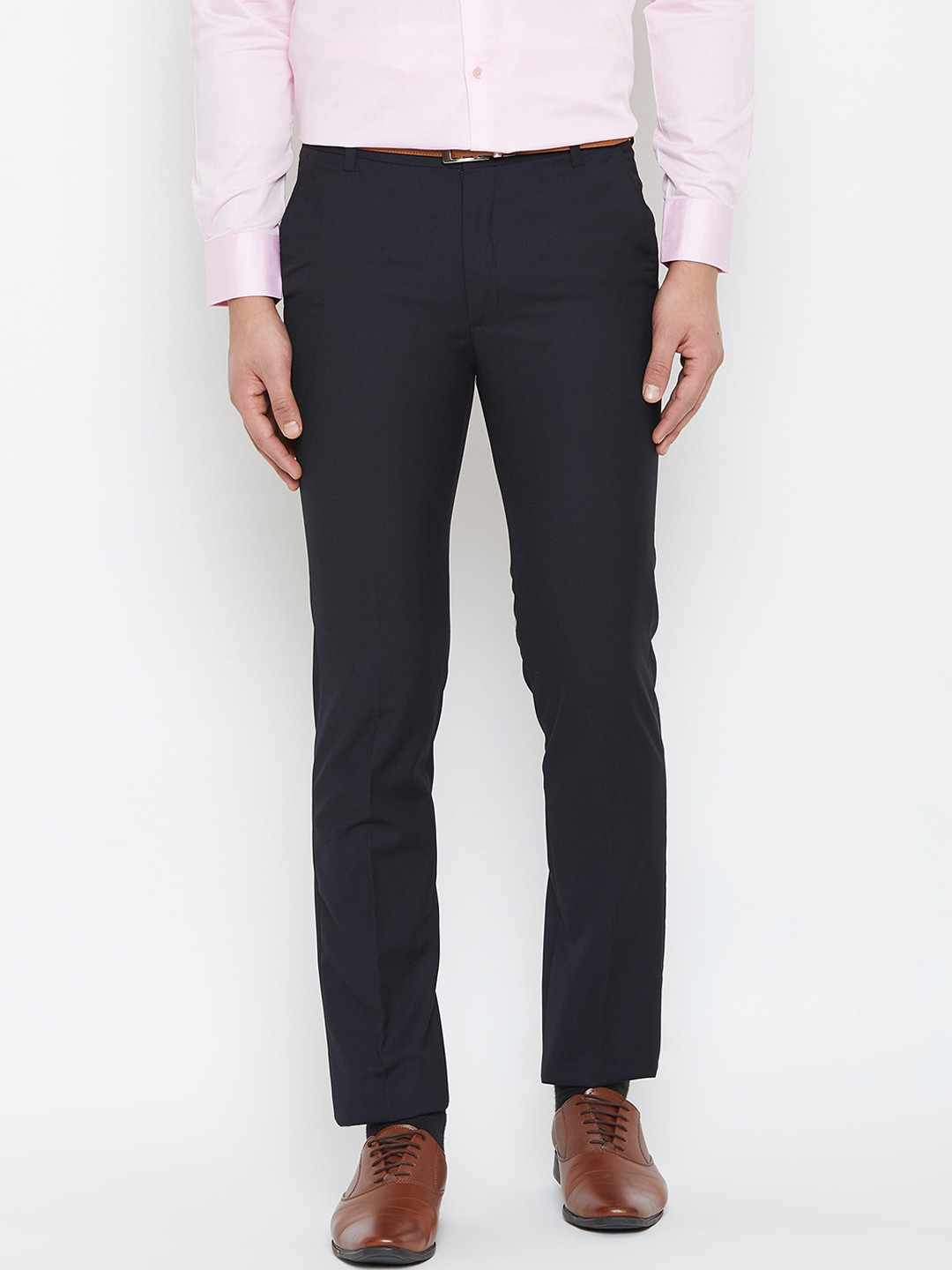 

Canary London Men Navy Blue Smart Slim Fit Solid Formal Trousers