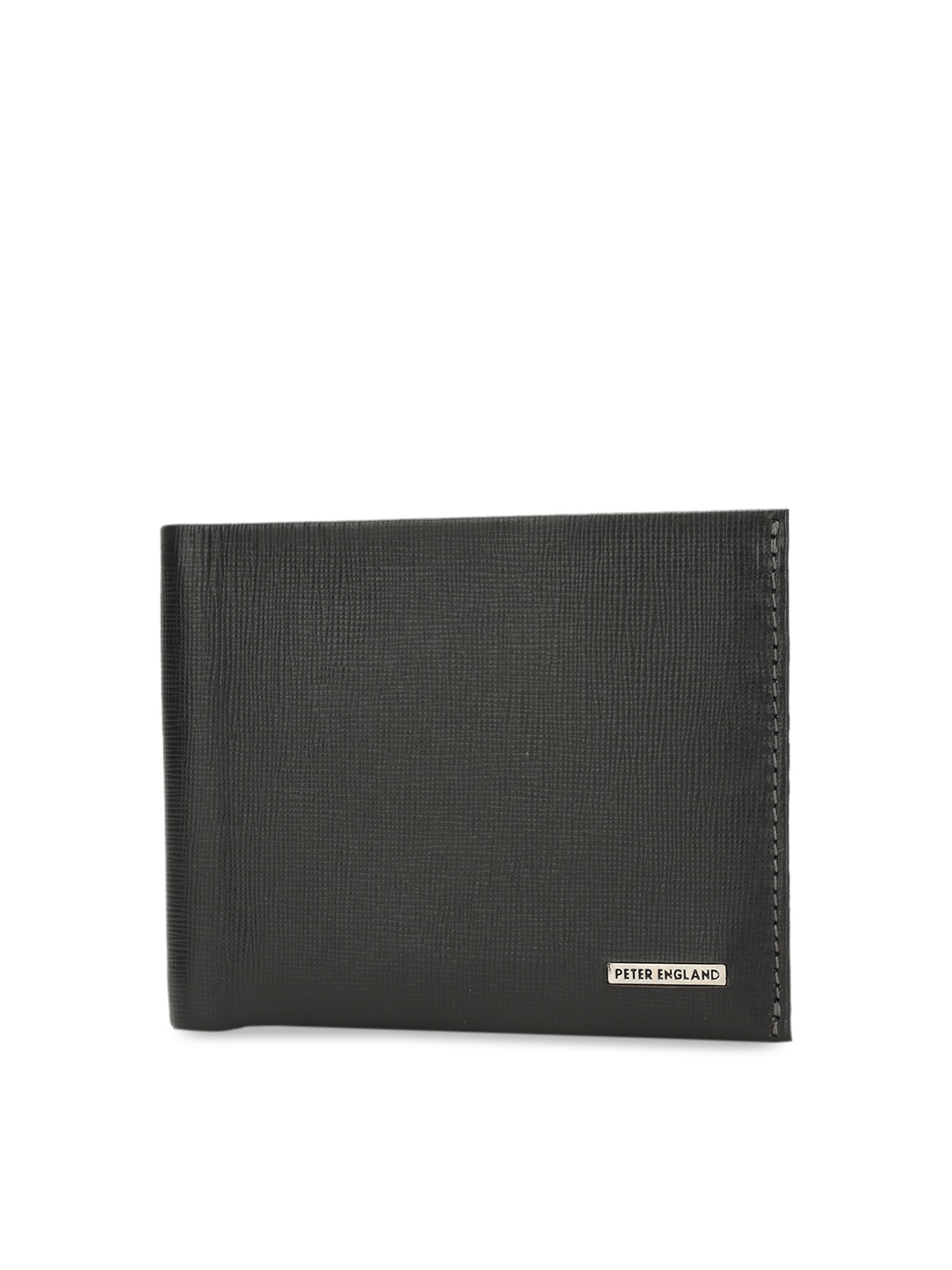 

Peter England Men Black Textured Two Fold Leather Wallet
