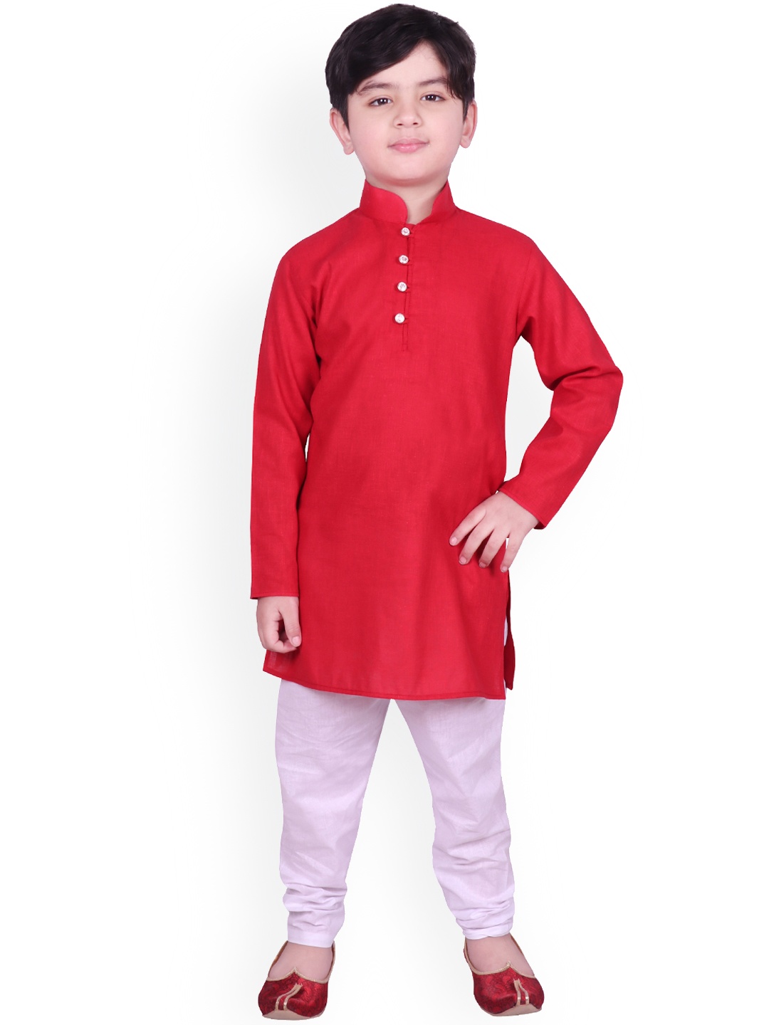 

SG YUVRAJ Boys Red & Lavender Solid Kurta with Pyjamas