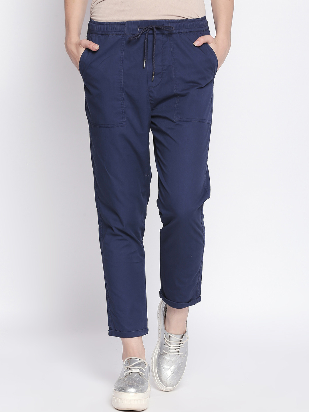 

Honey by Pantaloons Women Navy Blue Regular Fit Solid Peg Trousers