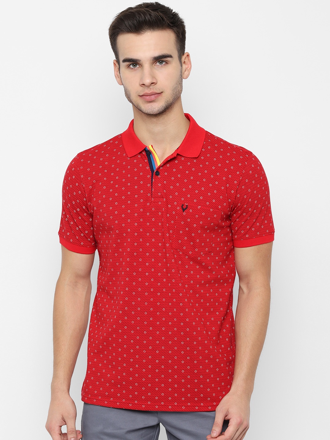 Allen Solly Men Red Printed Polo Collar Pure Cotton T-shirt