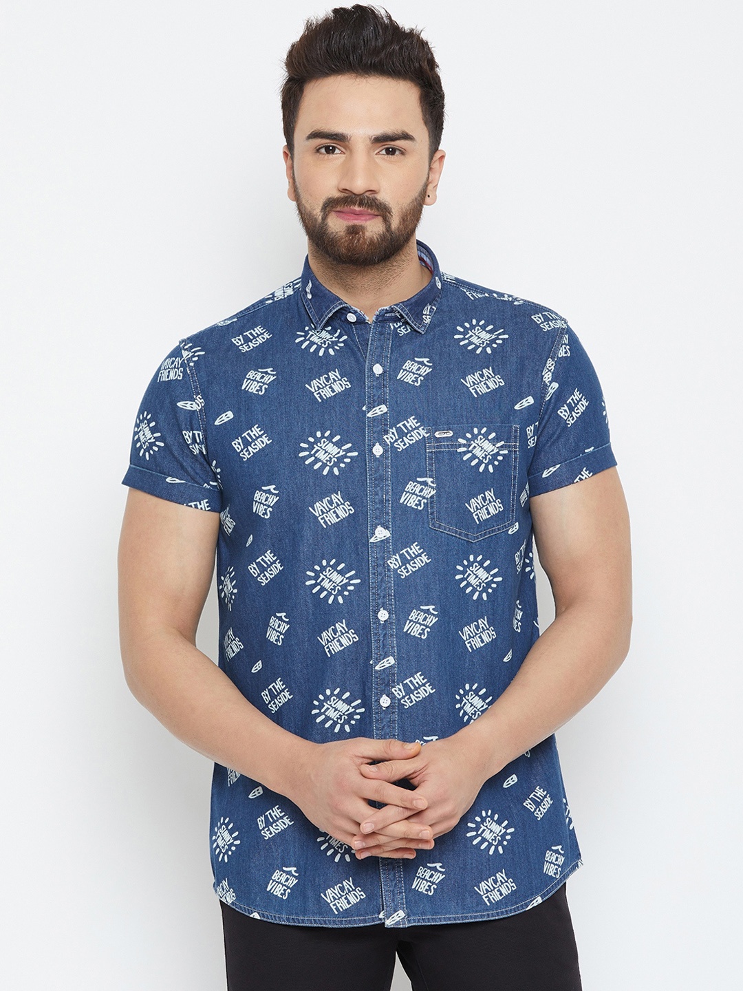

Canary London Men Blue & Off-White Slim Fit Printed Casual Shirt