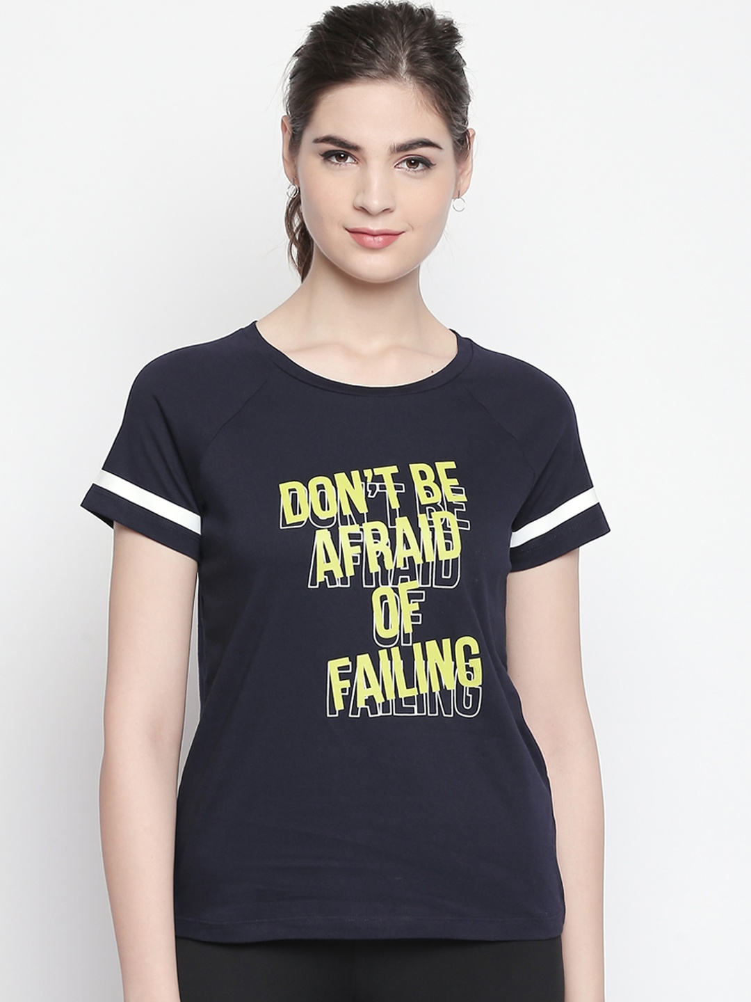 

Ajile by Pantaloons Women Navy Blue Printed Round Neck Pure Cotton T-shirt