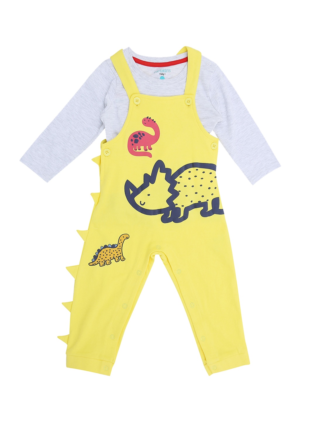 

Pantaloons Baby Boys Grey Melange & Yellow Solid T-shirt with Dungaree
