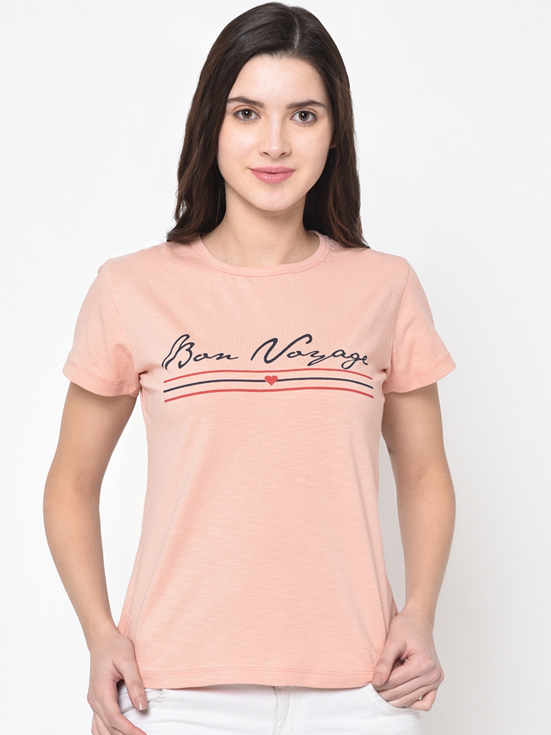 

ARMISTO Women Peach-Coloured Printed Round Neck T-shirt