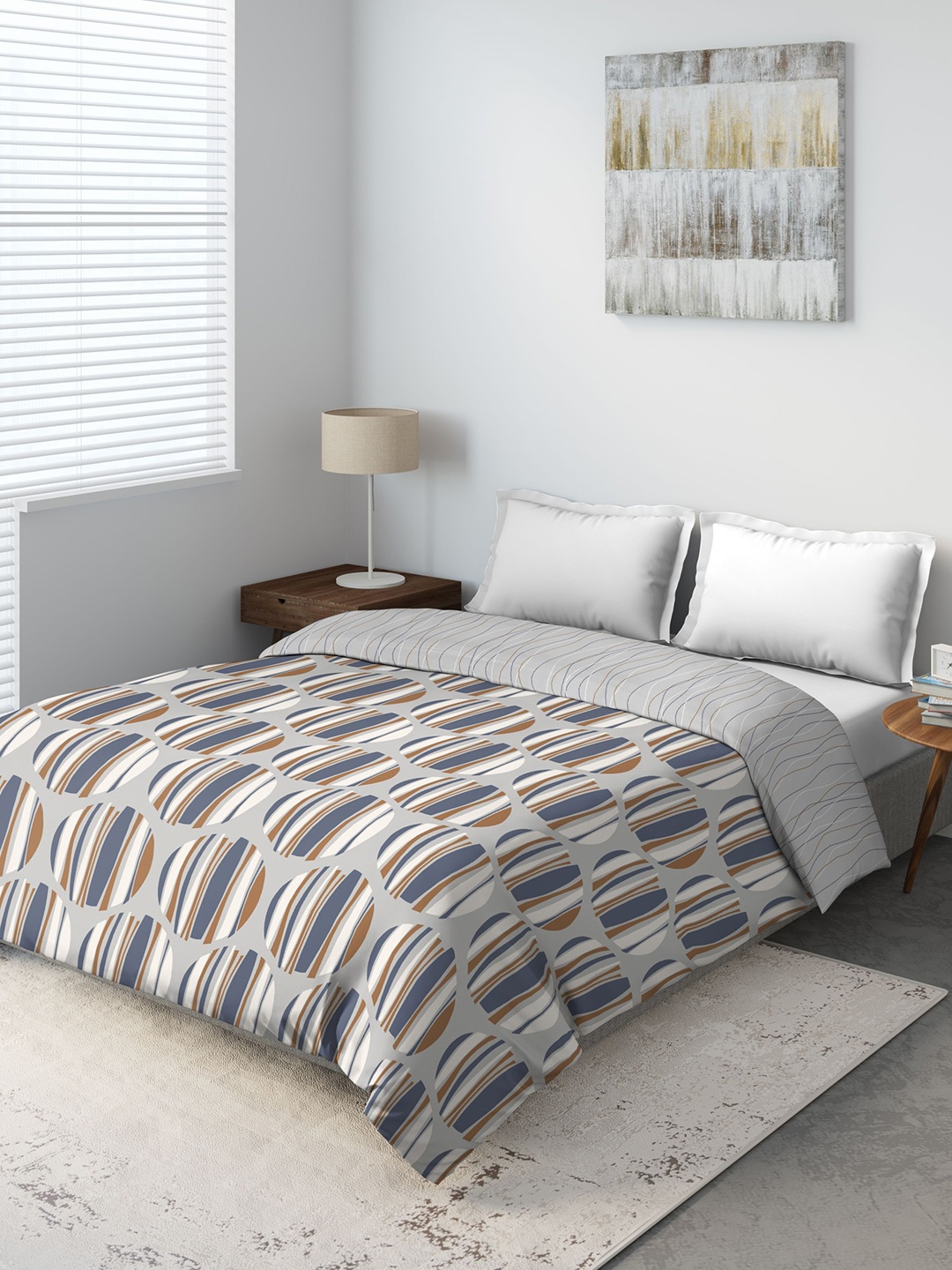 

DDecor Grey & Blue Geometric Mild Winter 150 GSM Double Bed Comforter