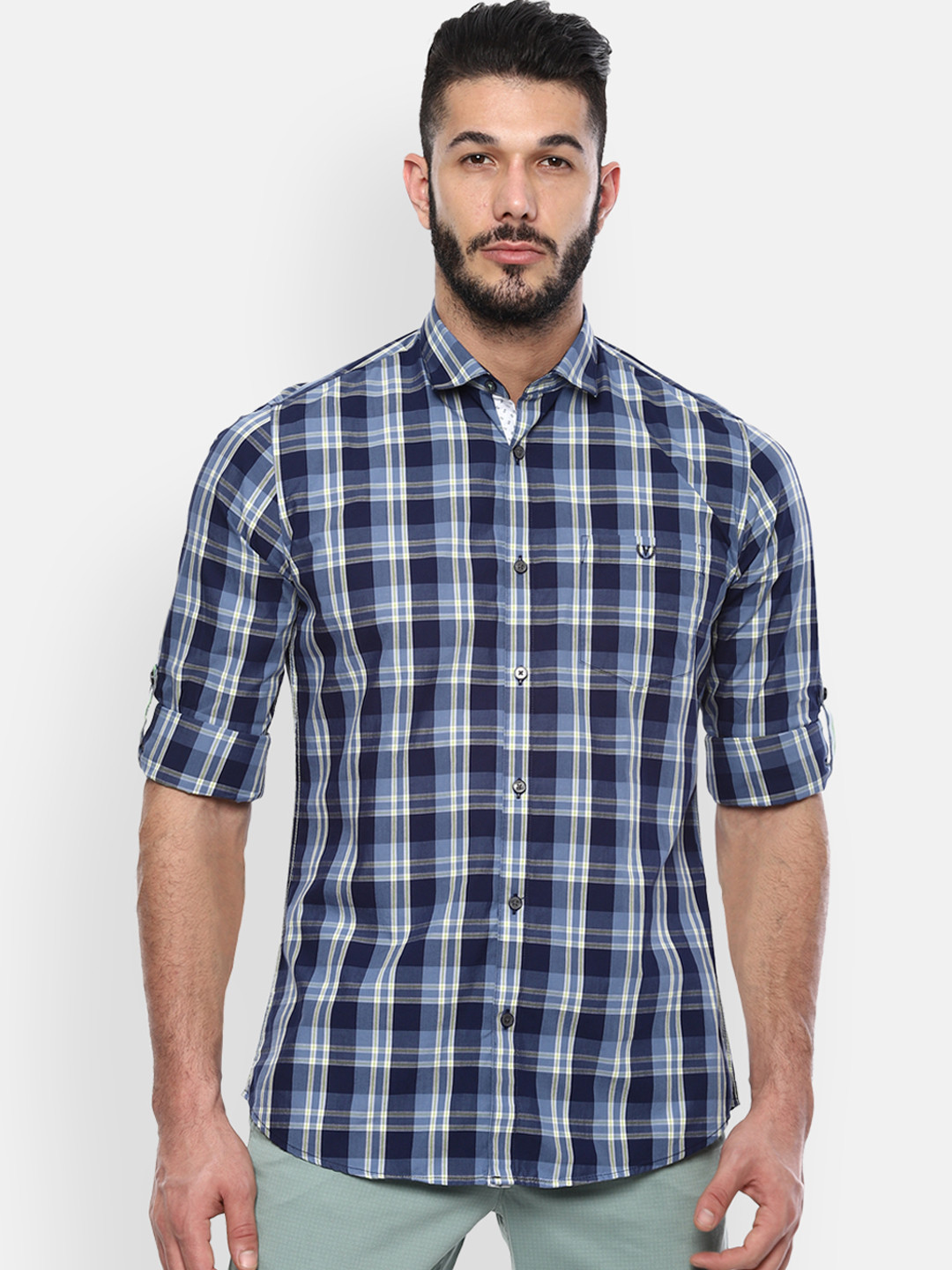 

Van Heusen Sport Men Navy Blue & White Slim Fit Checked Casual Shirt