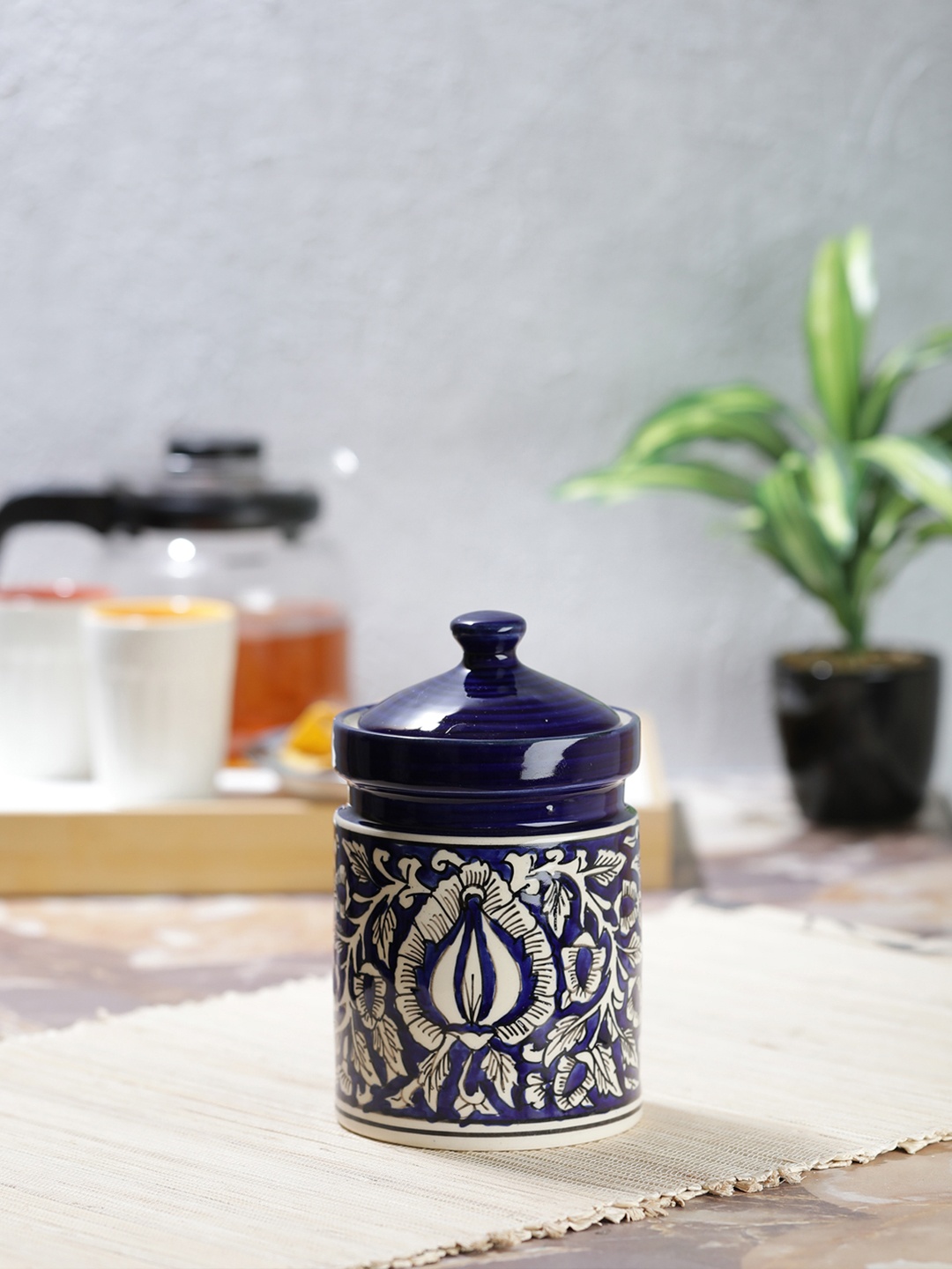 

VarEesha Blue & Beige Moroccan Ceramic Handcrafted Jar