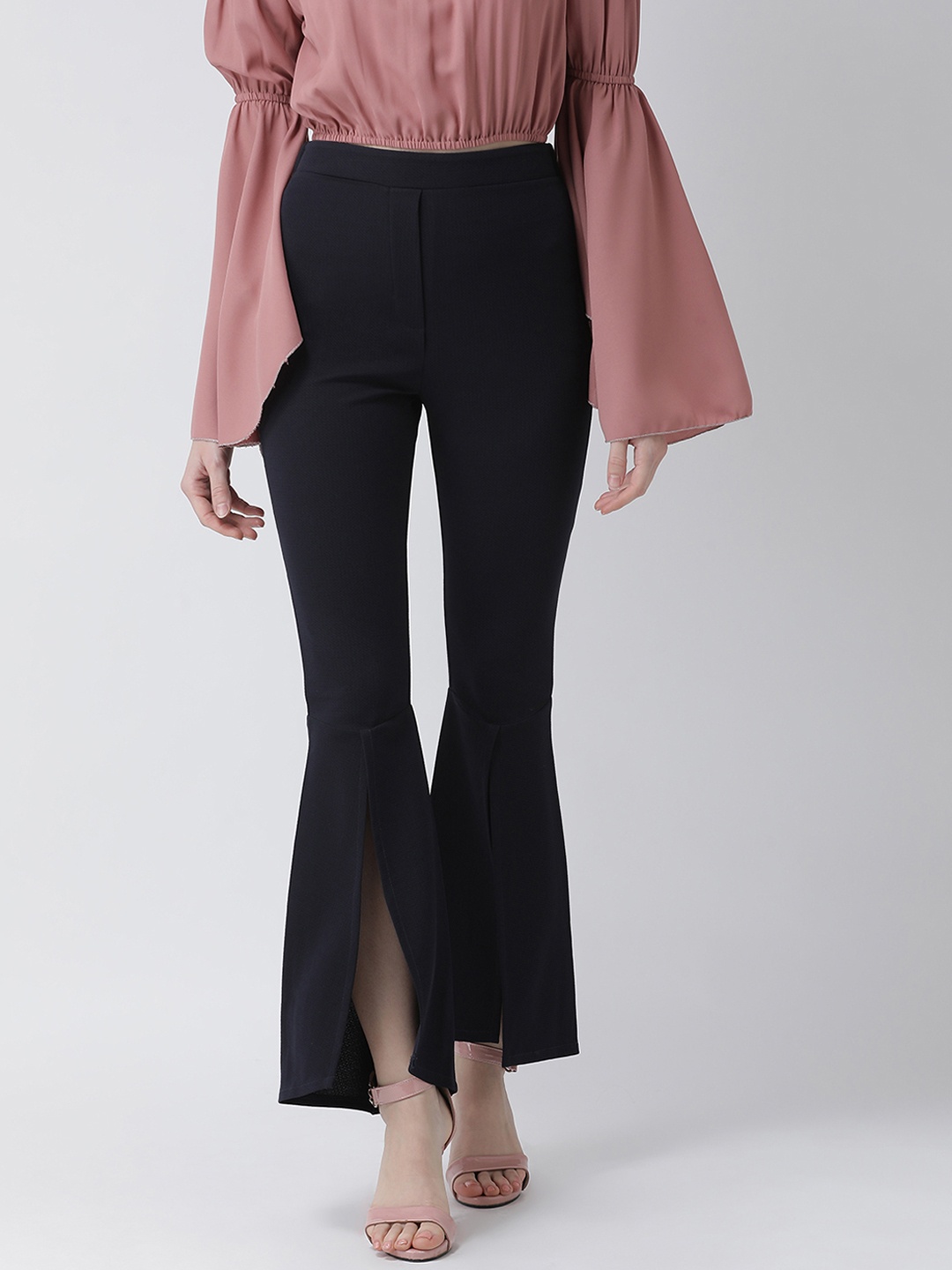 

KASSUALLY Women Navy Blue Regular Fit Solid Bootcut Trousers