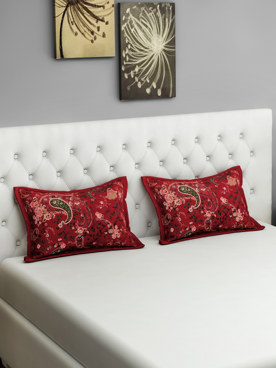 

SWAYAM Set of 2 Maroon Floral Printed Pillow Covers