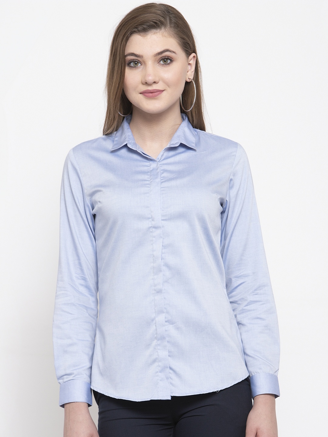 

Hancock Women Blue Slim Fit Weave Solid Formal Shirt