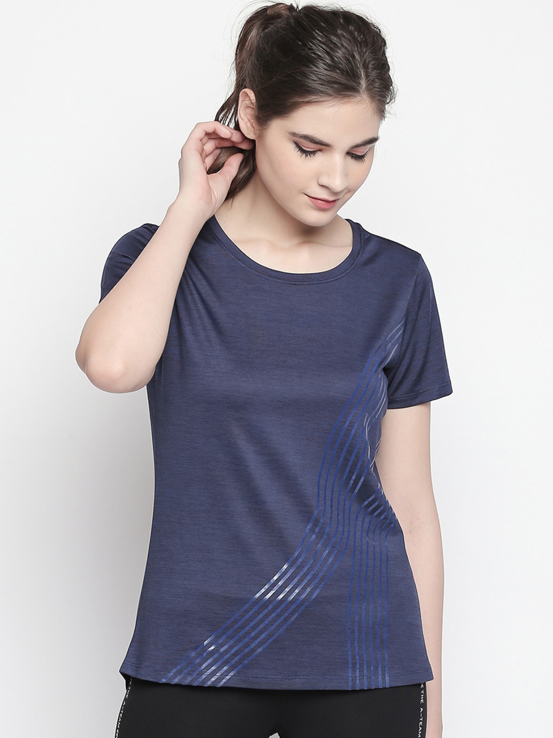 

Ajile by Pantaloons Women Navy Blue Printed Round Neck T-shirt