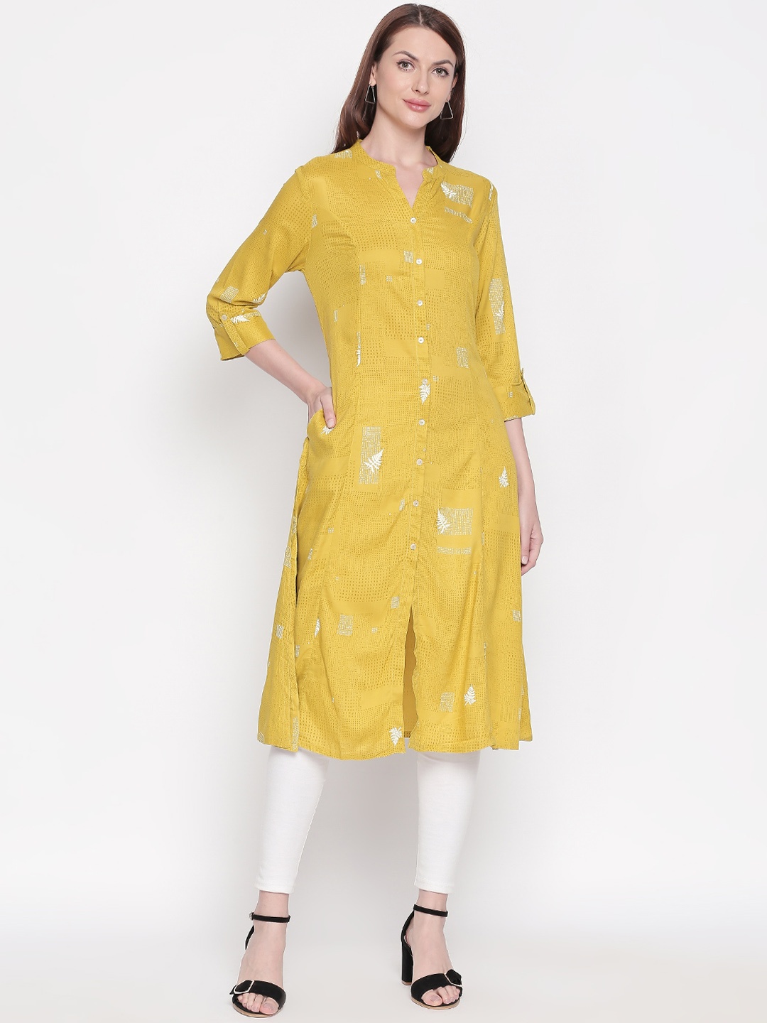 

RANGMANCH BY PANTALOONS Women Yellow Embroidered A-Line Kurta