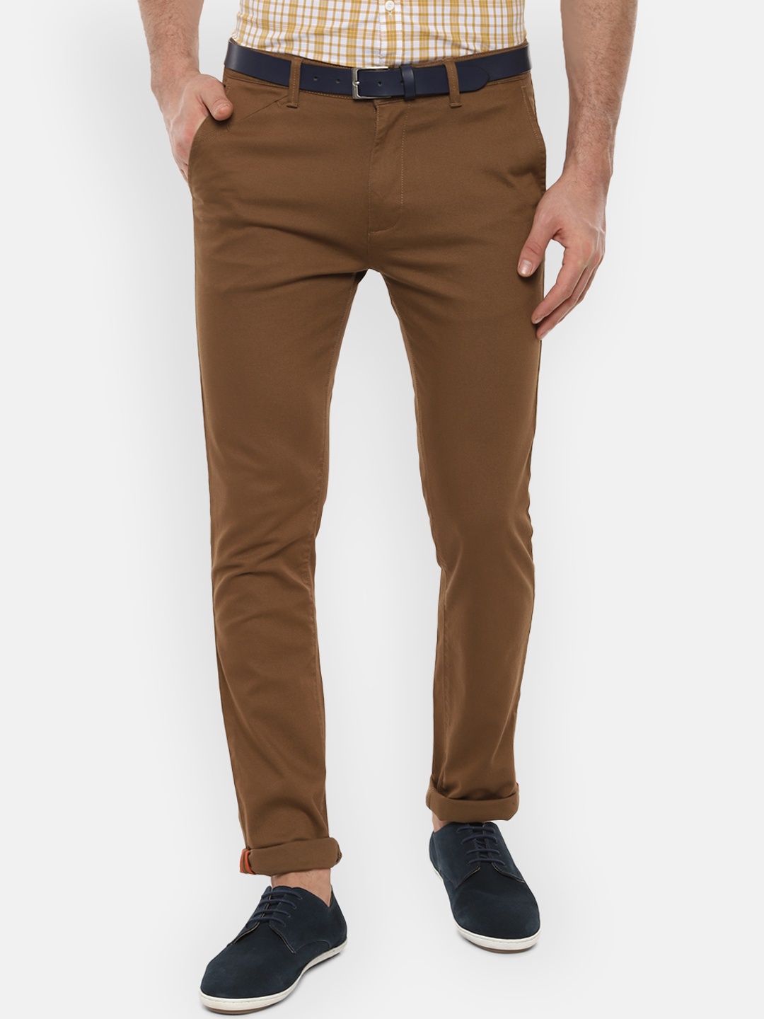 

V Dot Men Khaki Slim Fit Solid Regular Trousers
