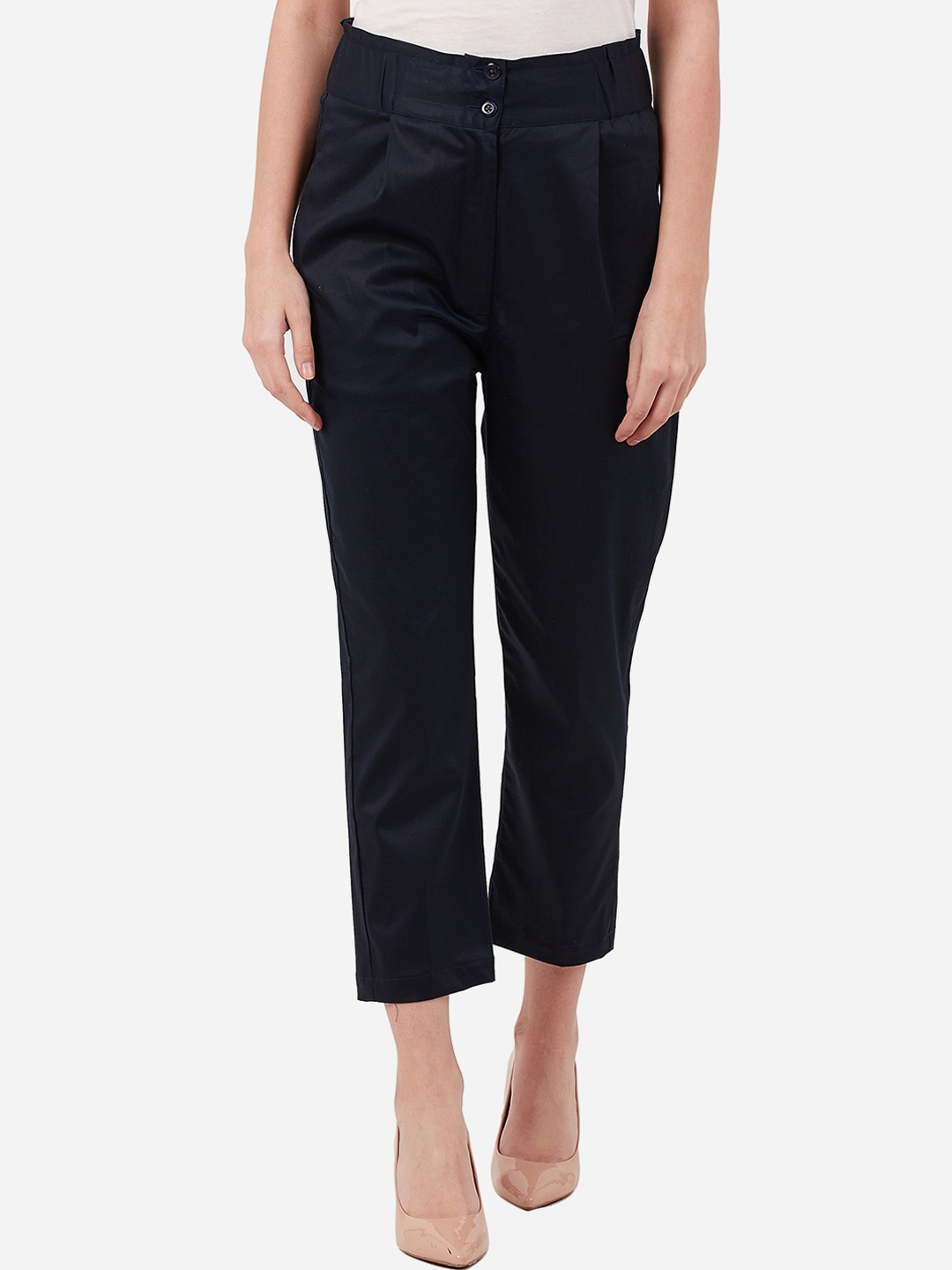 

Indietoga Women Blue Relaxed Slim Fit Solid Peg Trousers