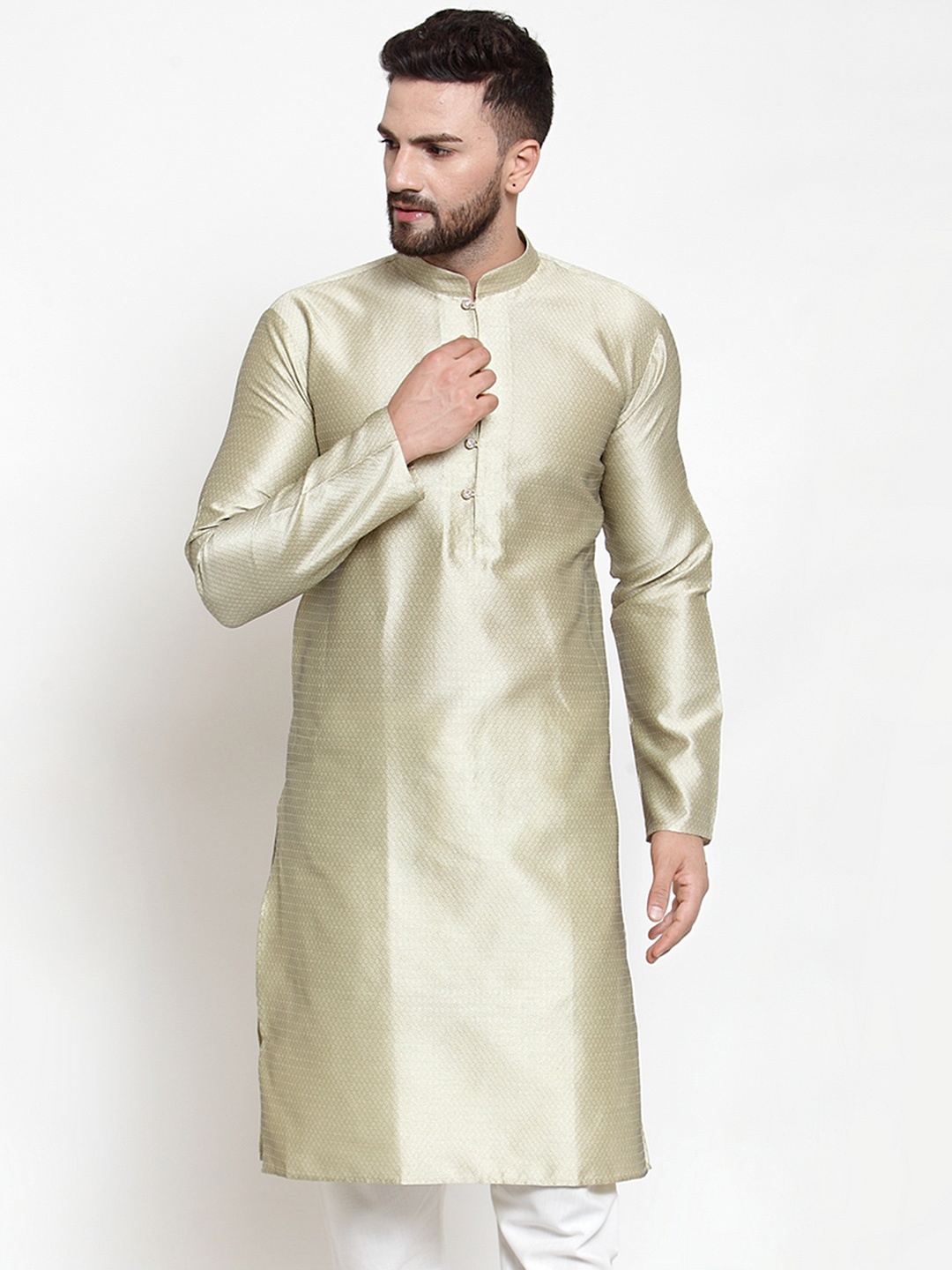 

Jompers Men Beige Woven Design Straight Kurta