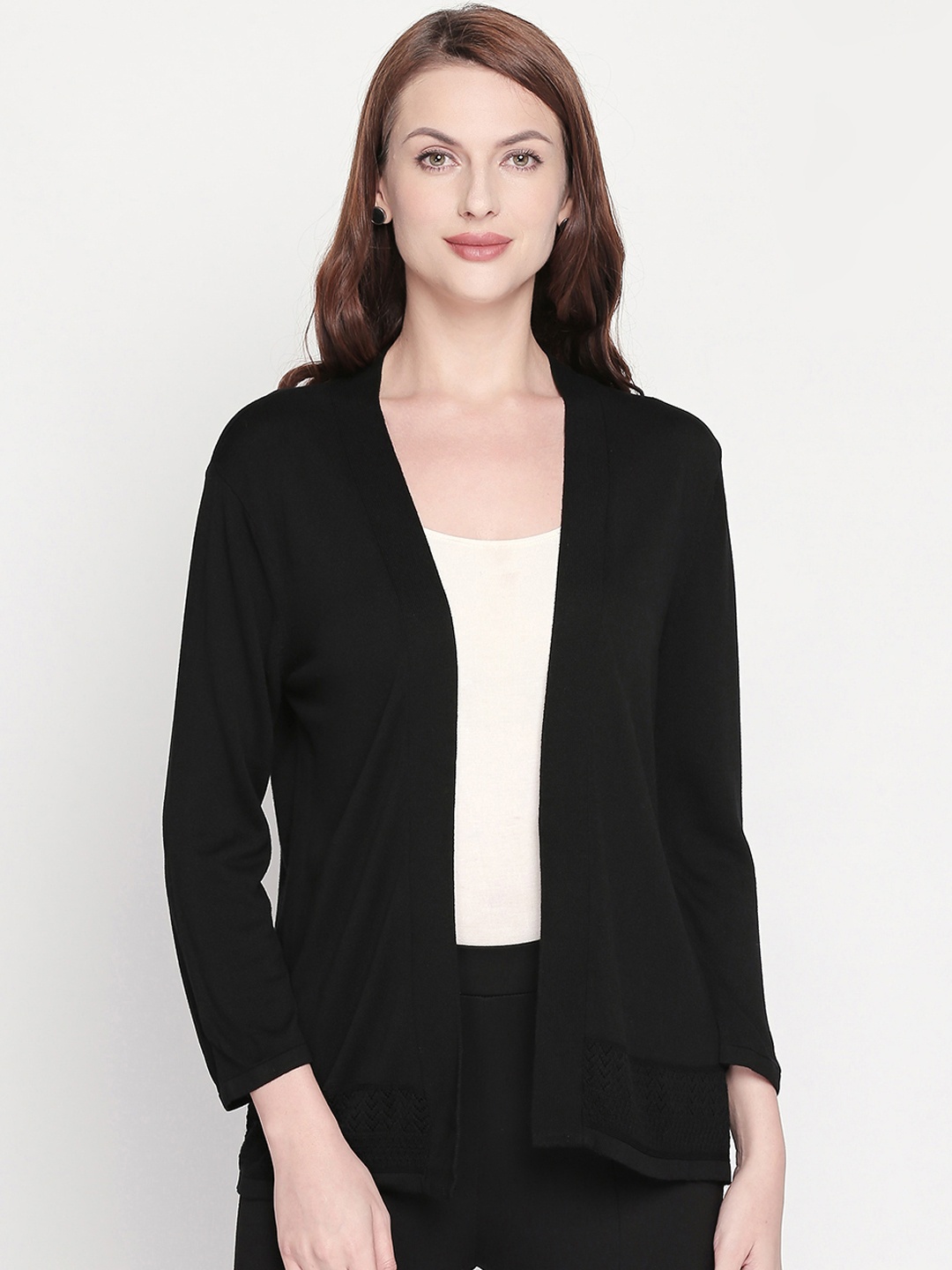 

Annabelle by Pantaloons Women Black Solid Front-Open Sweater