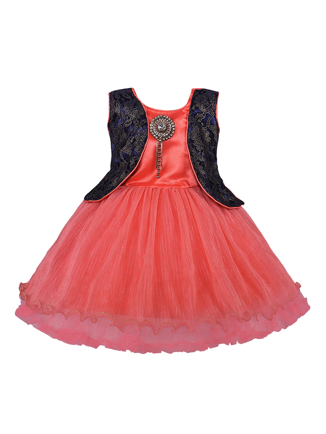 

Wish Karo Girls Orange Self Design Fit and Flare Dress