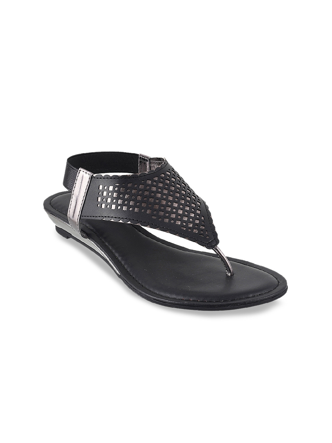 

WALKWAY by Metro Women Black & Silver-Toned Textured Heels