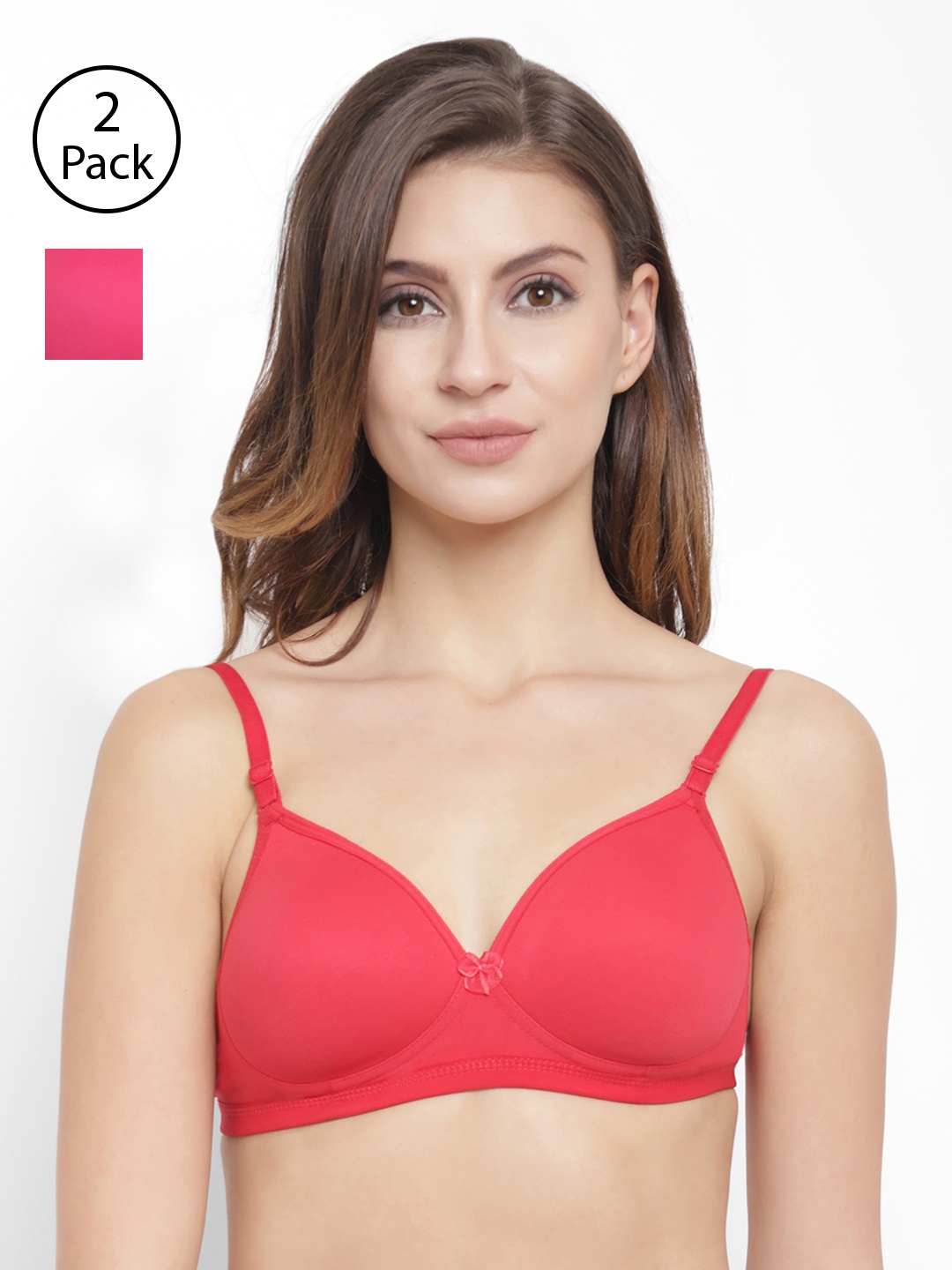 

Floret Pack of 2 Solid Non-Wired Lightly Padded T-shirt Bras, Red