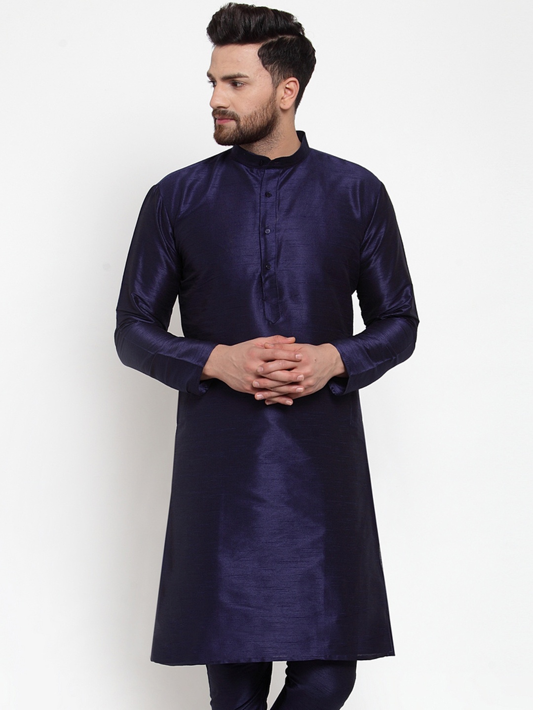 

Jompers Men Navy Blue Solid Straight Kurta