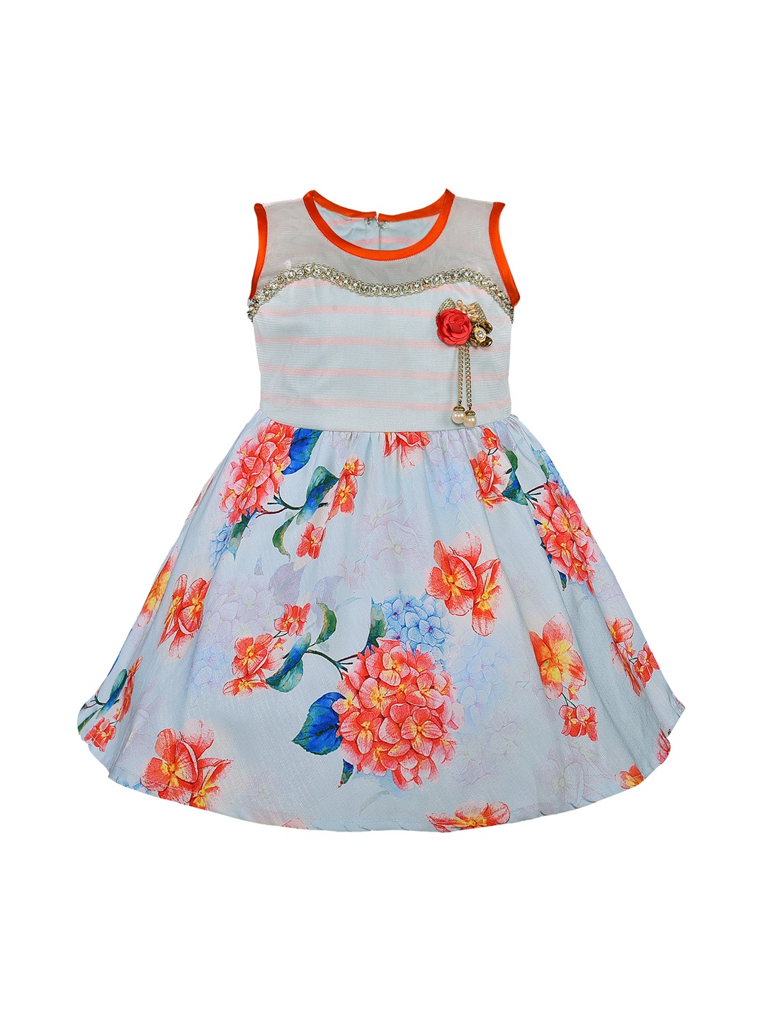 

Wish Karo Girls Orange Printed Fit and Flare Dress