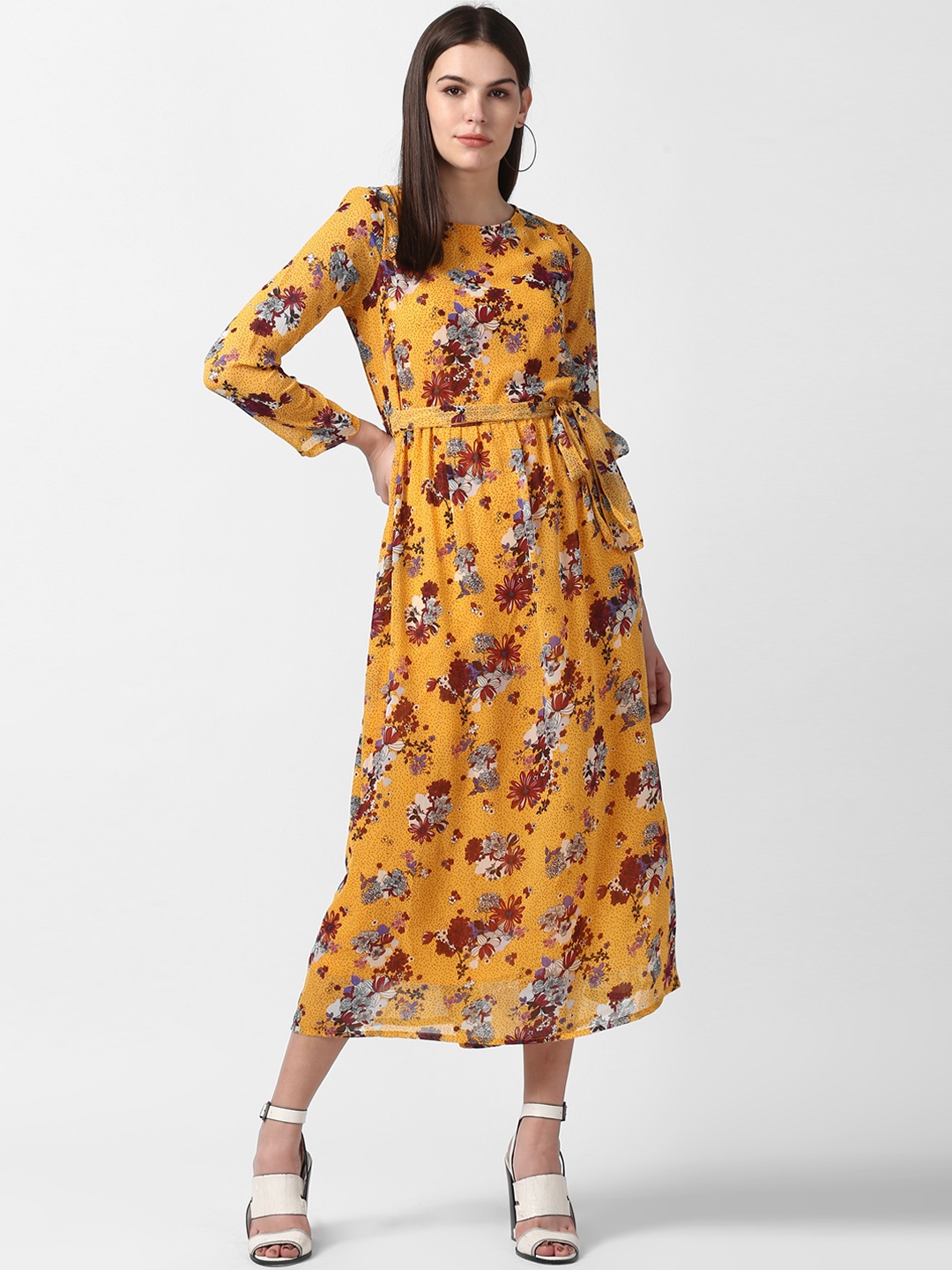 

StyleStone Women Yellow Floral Print Fit and Flare Dress